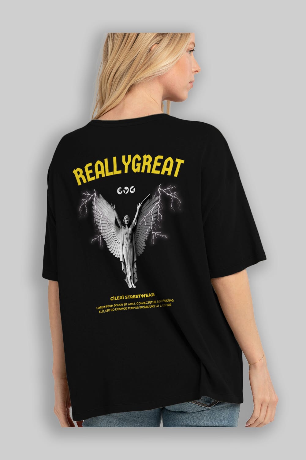Reallygreat Angel Arka Baskılı Oversize t-shirt Erkek Kadın Unisex
