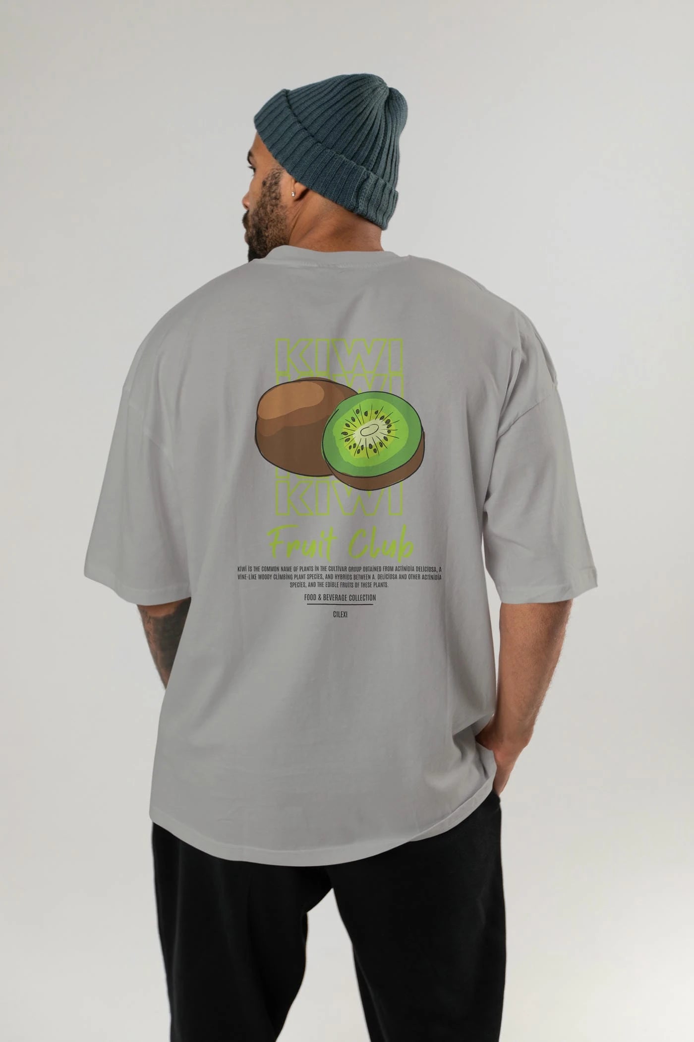Kiwi Arka Baskılı Oversize t-shirt Erkek Kadın Pamuk Bisiklet Yaka tişort