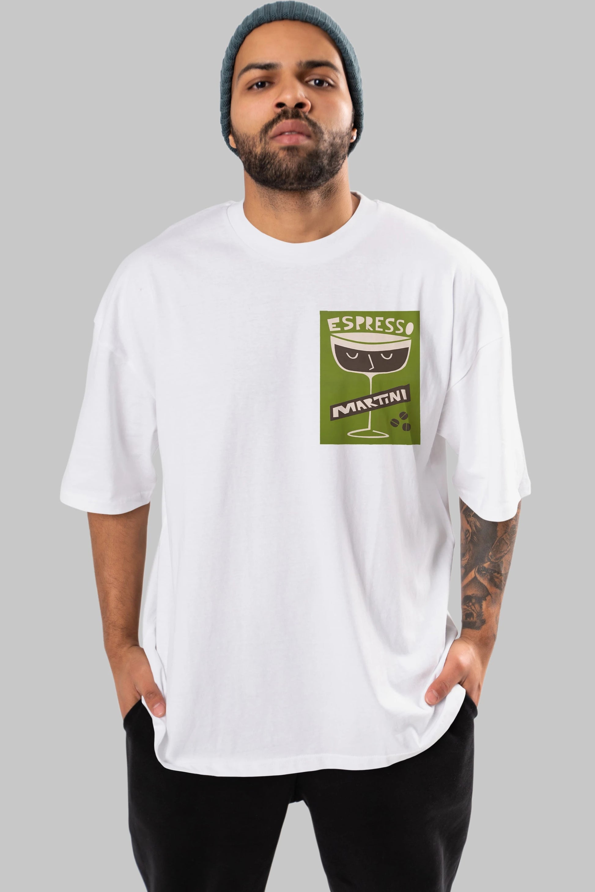 Espresso Martini 2 Ön Sol Baskılı Oversize t-shirt Erkek Kadın Unisex %100 Pamuk Bisiklet Yaka tişort