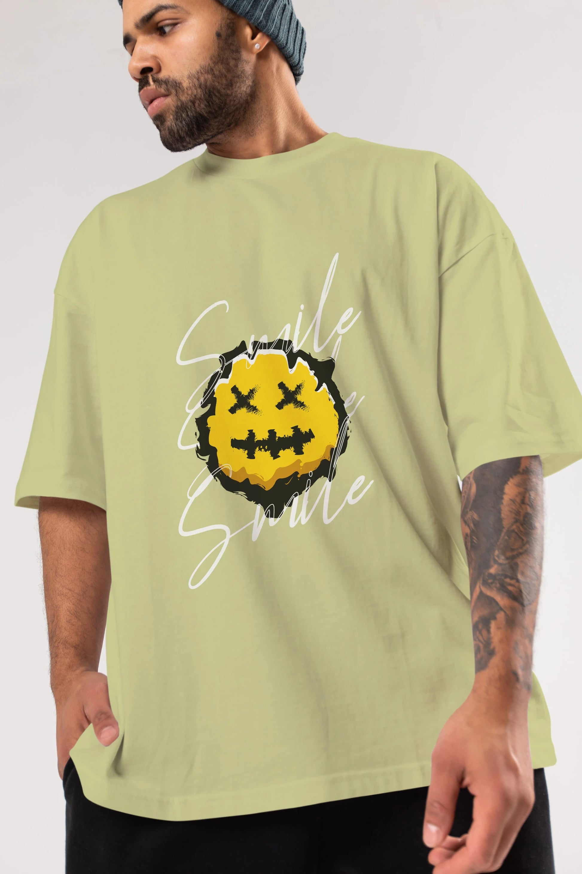 Smile Emoji Ön Baskılı Oversize t-shirt Erkek Kadın Unisex