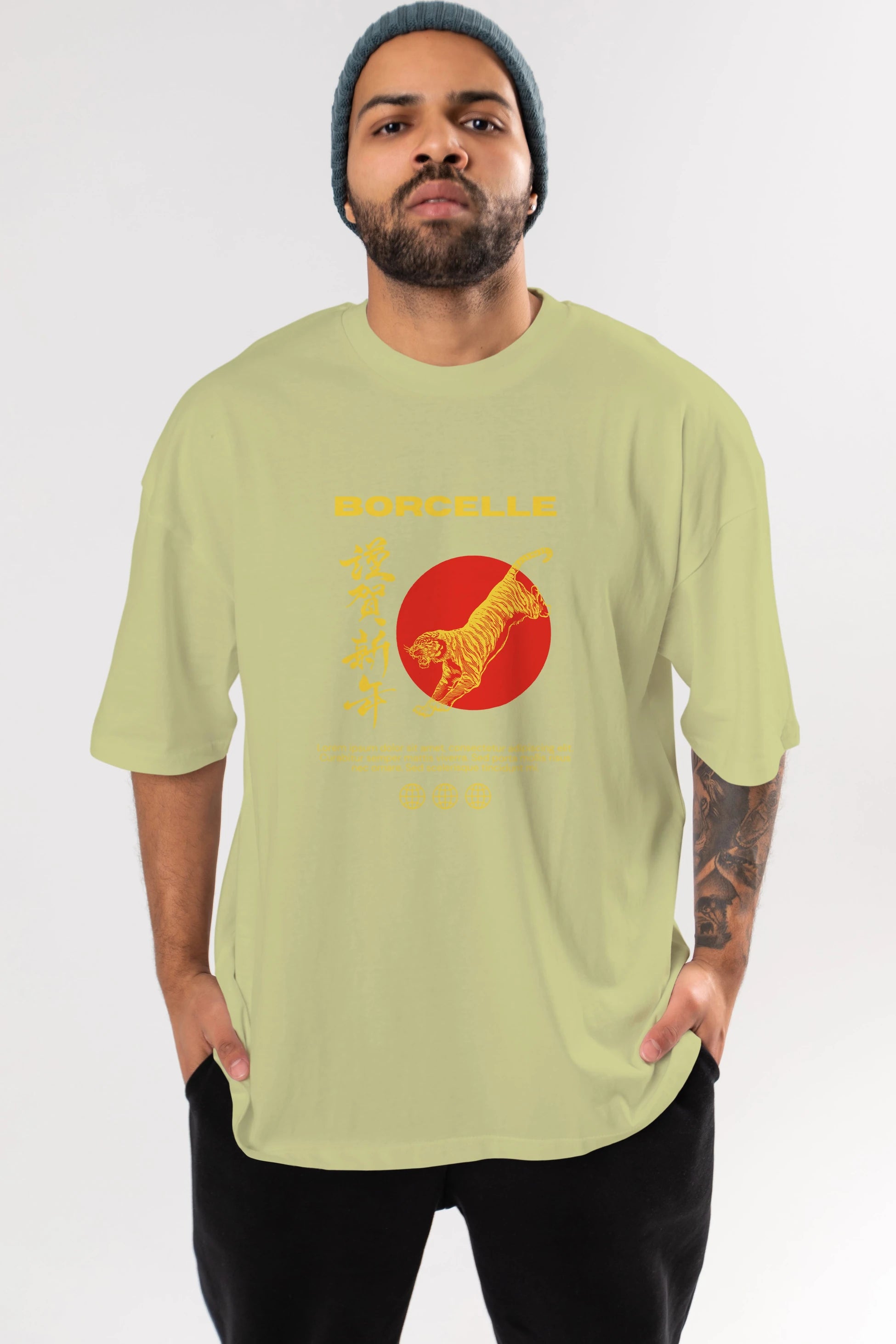 Borcelle Tiger Streetwear Ön Baskılı Oversize t-shirt Erkek Kadın Unisex
