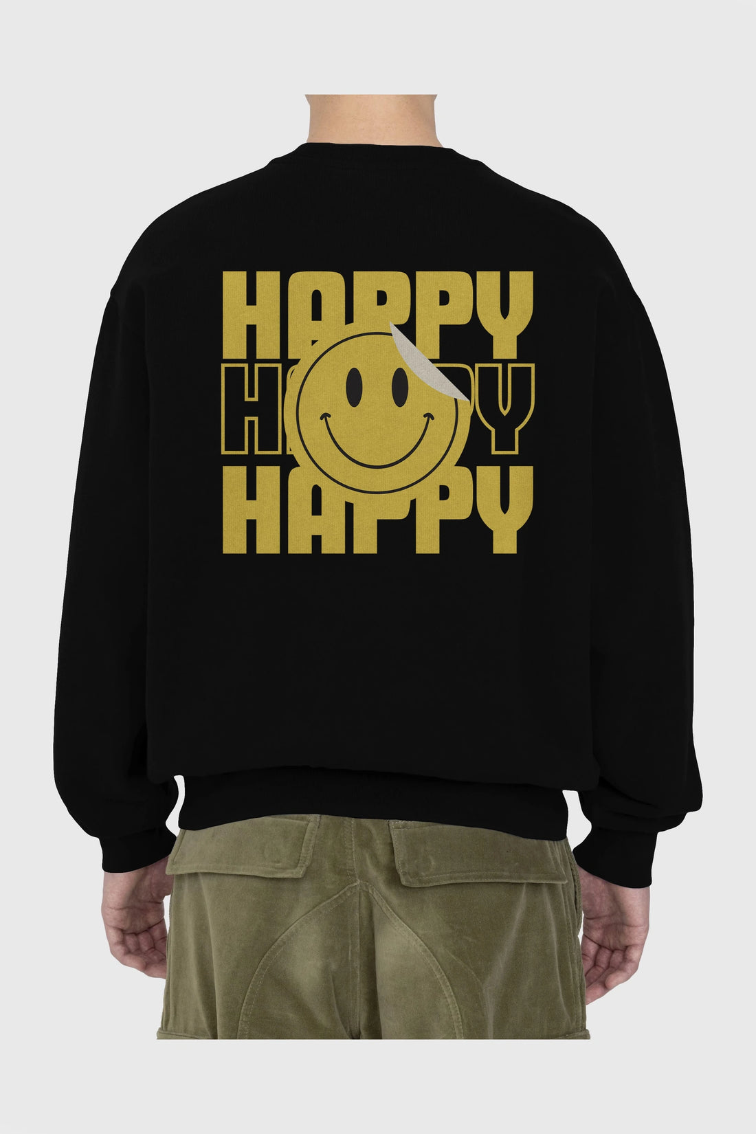 Happy Smile Yazılı Arka Baskılı Oversize Sweatshirt Erkek Kadın Unisex
