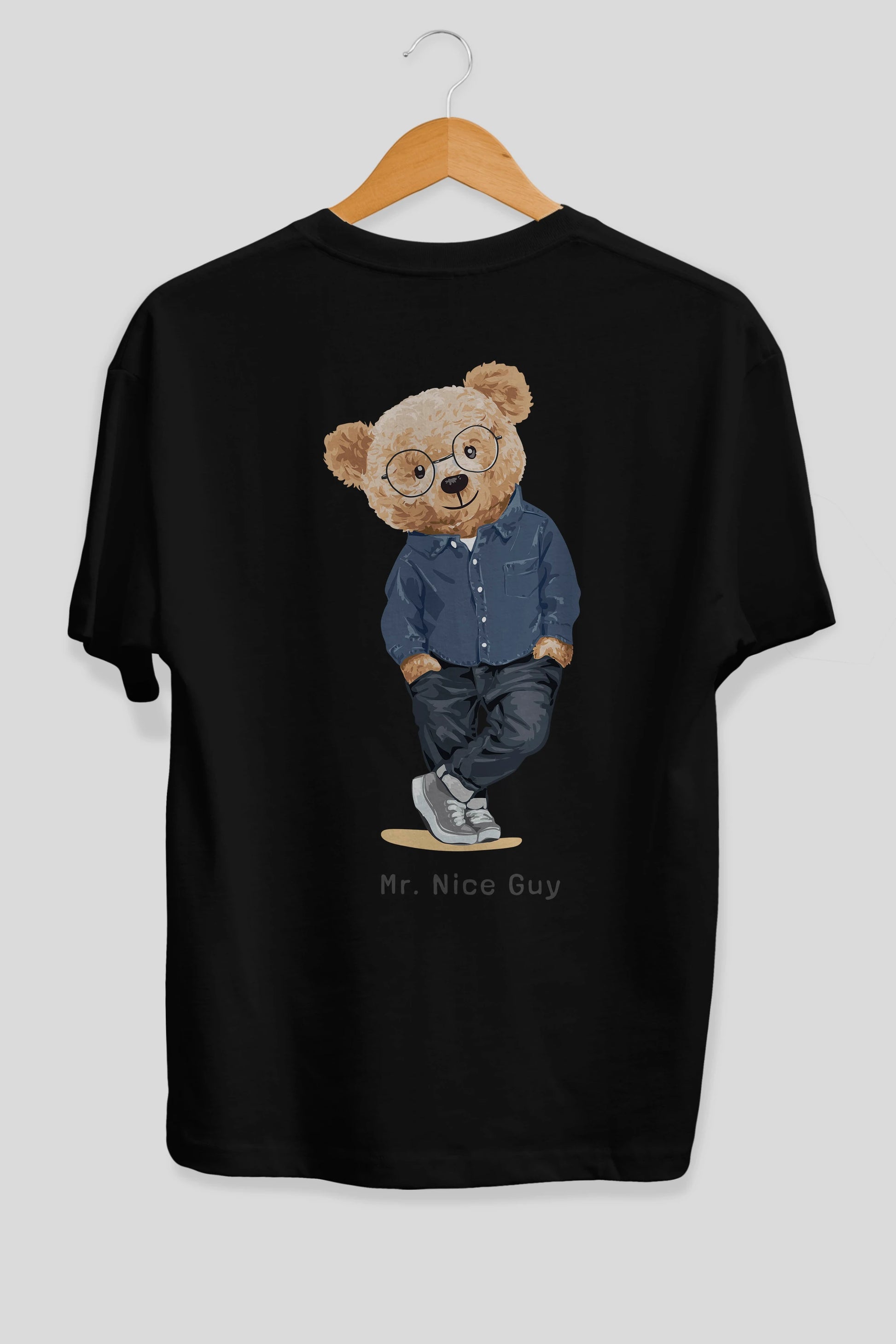Teddy Bear Mr. Nice Guy Arka Baskılı Oversize t-shirt Erkek Kadın Unisex %100 Pamuk