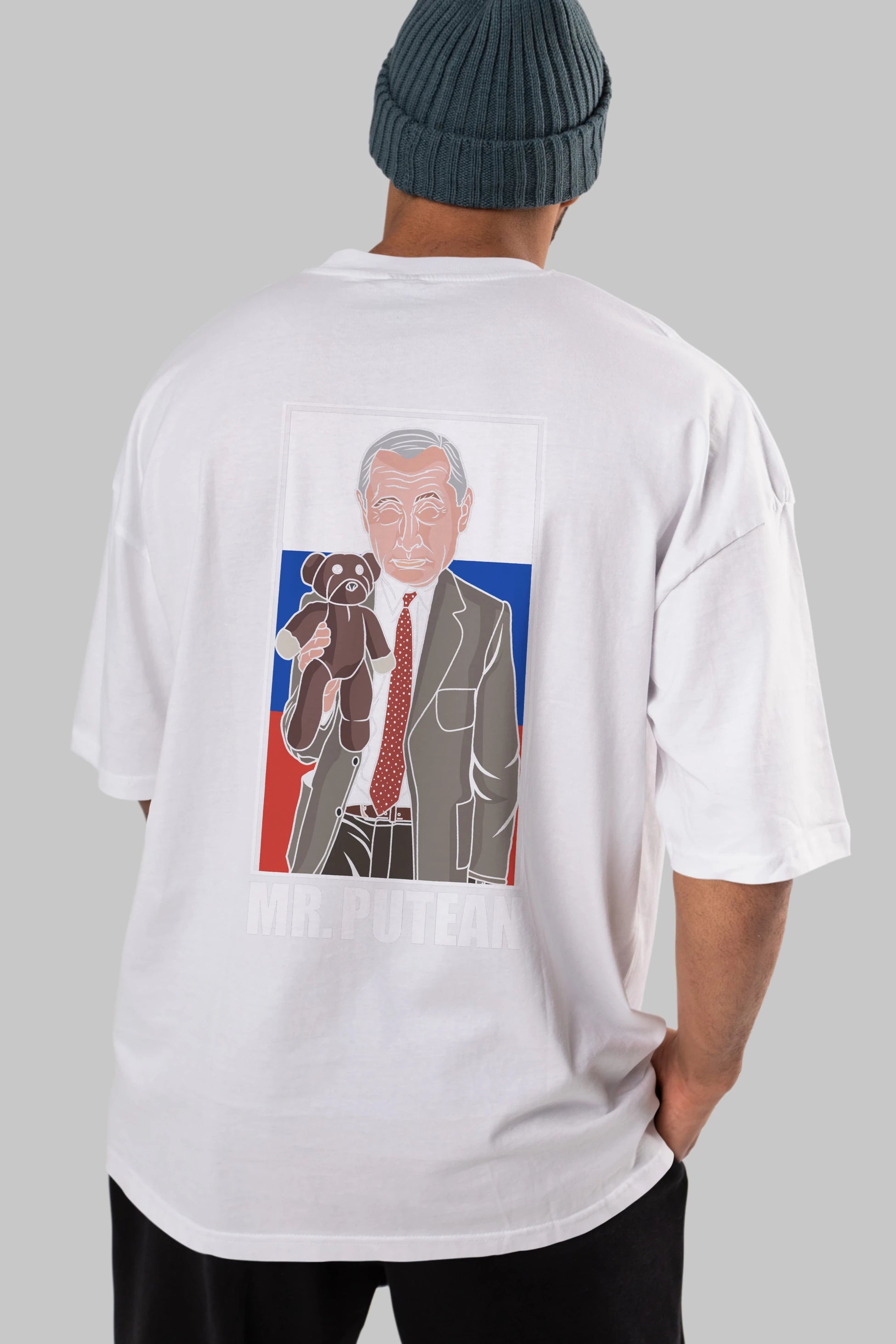 Mr Putean Arka Baskılı Oversize t-shirt Erkek Kadın Unisex %100 Pamuk tişort