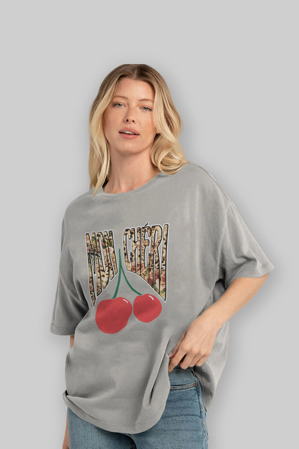 Mon Cherry Cherries Ön Baskılı Oversize t-shirt Erkek Kadın Pamuk Bisiklet Yaka tişort
