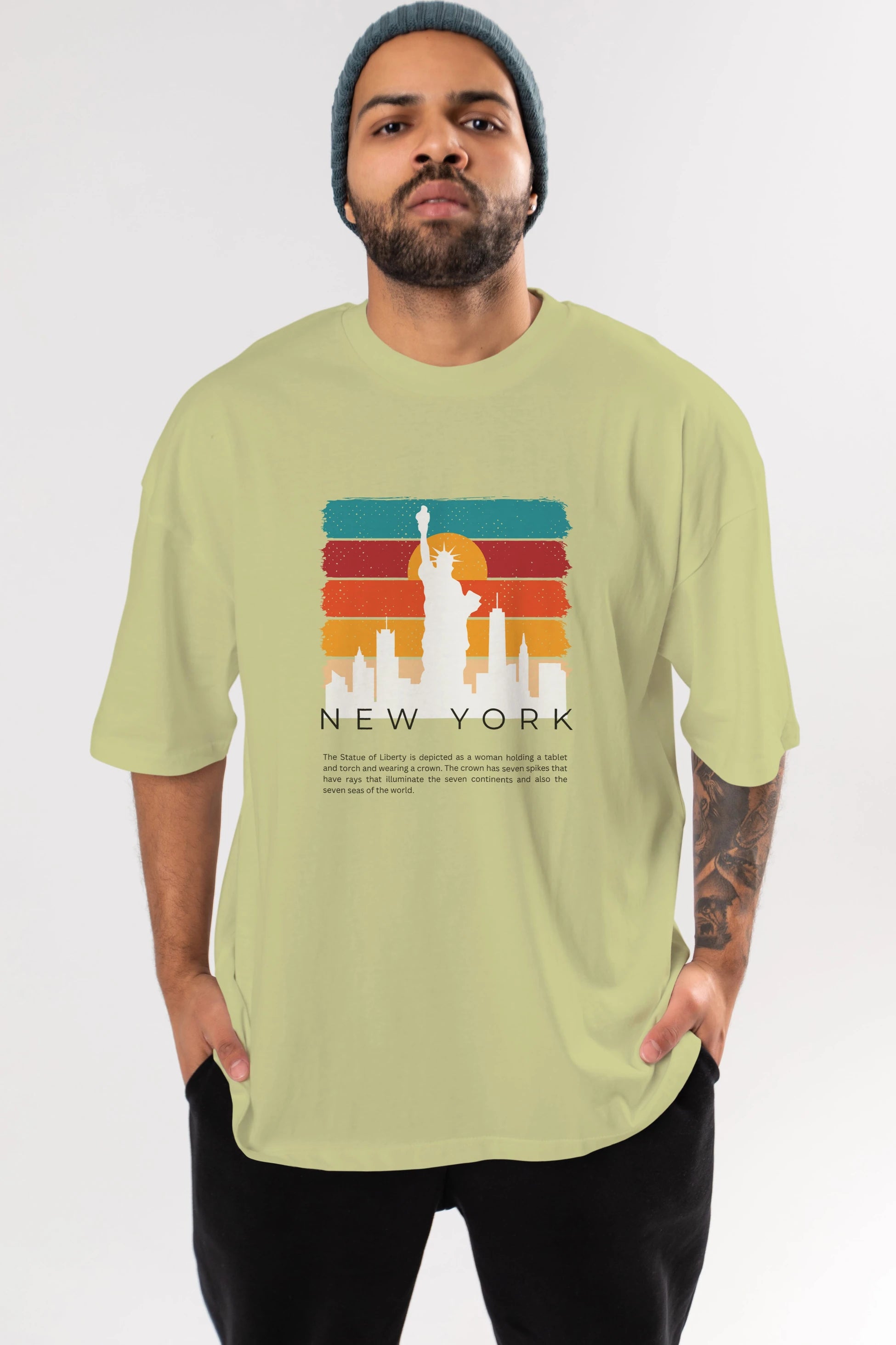 New York Yazılı Ön Baskılı Oversize t-shirt Erkek Kadın Unisex