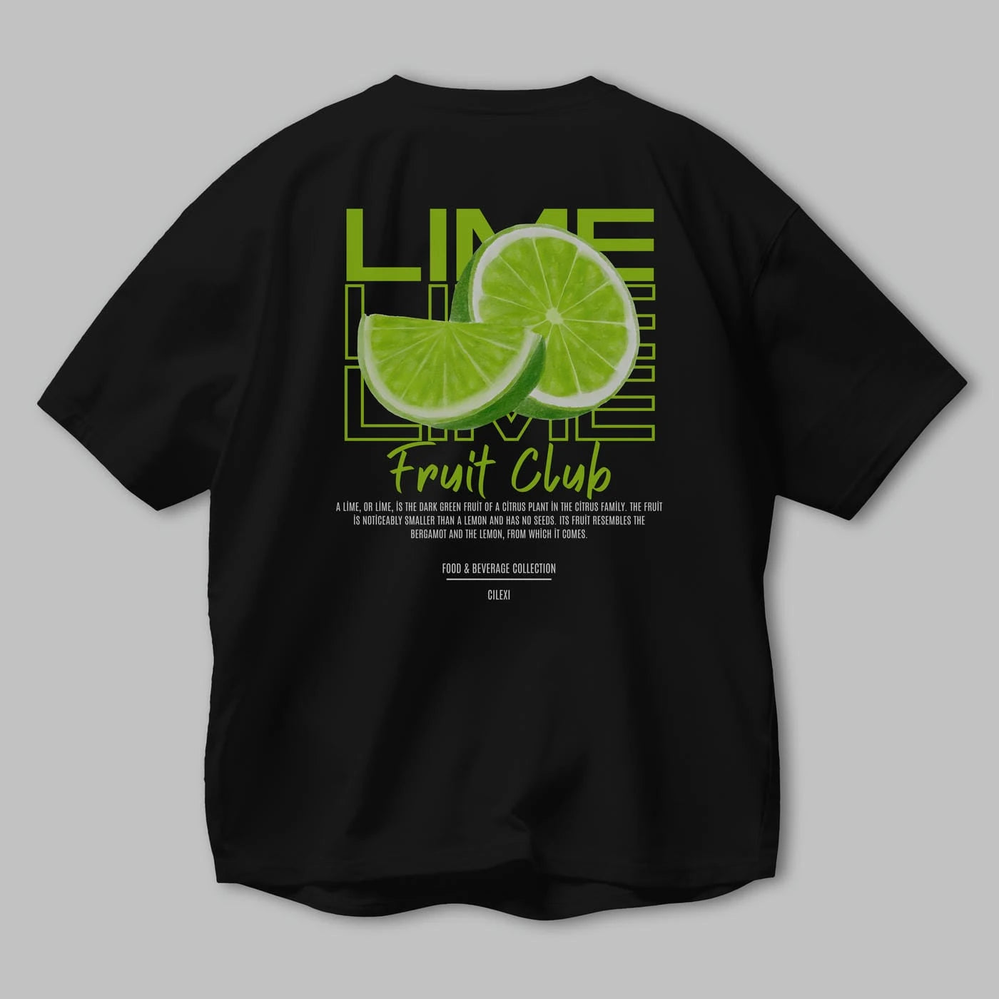 Lime Arka Baskılı Oversize t-shirt Erkek Kadın Pamuk Bisiklet Yaka tişort