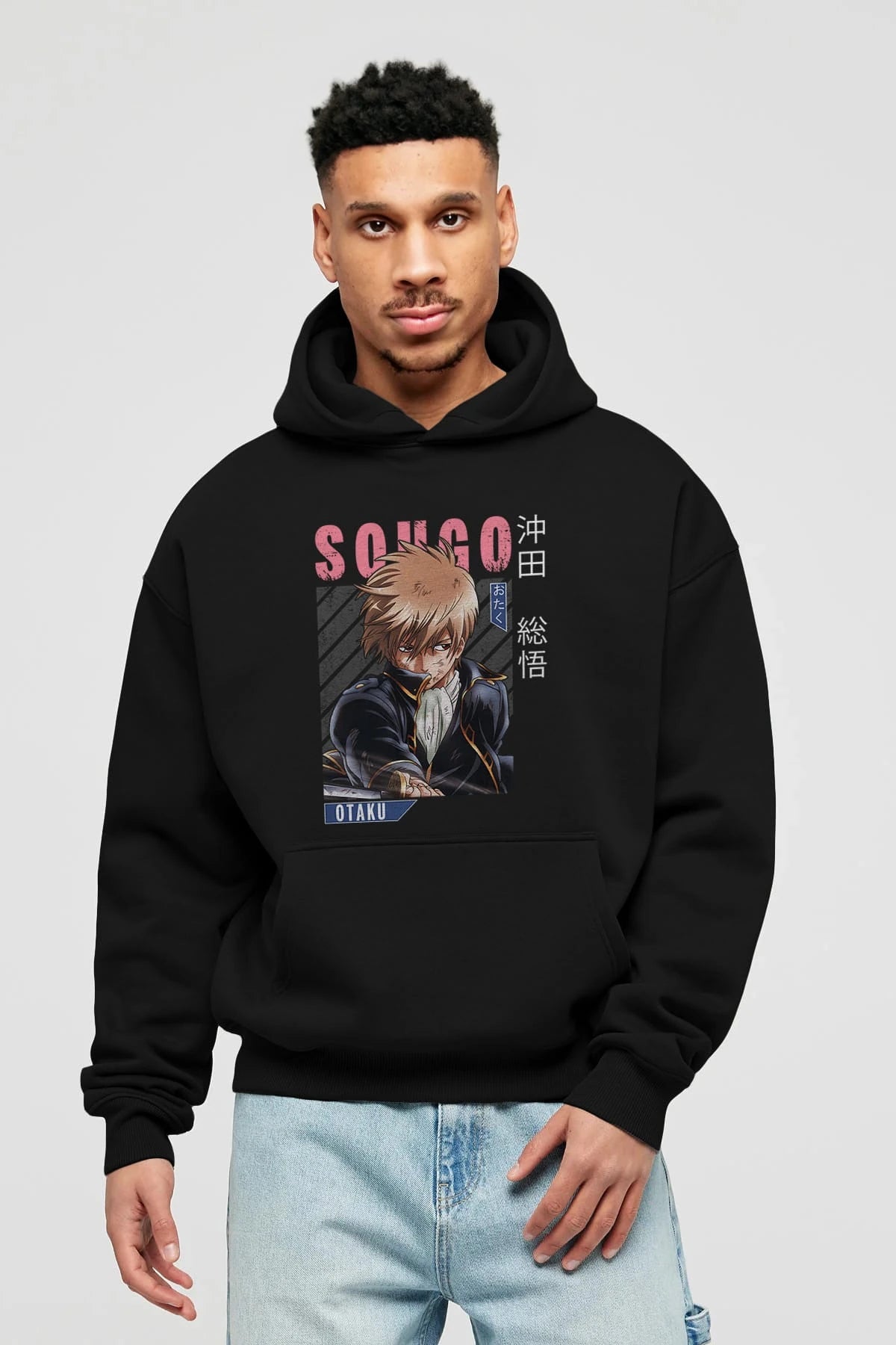 Sougo Okita GINTAMA Anime Ön Baskılı Hoodie Oversize Kapüşonlu Sweatshirt Erkek Kadın Unisex