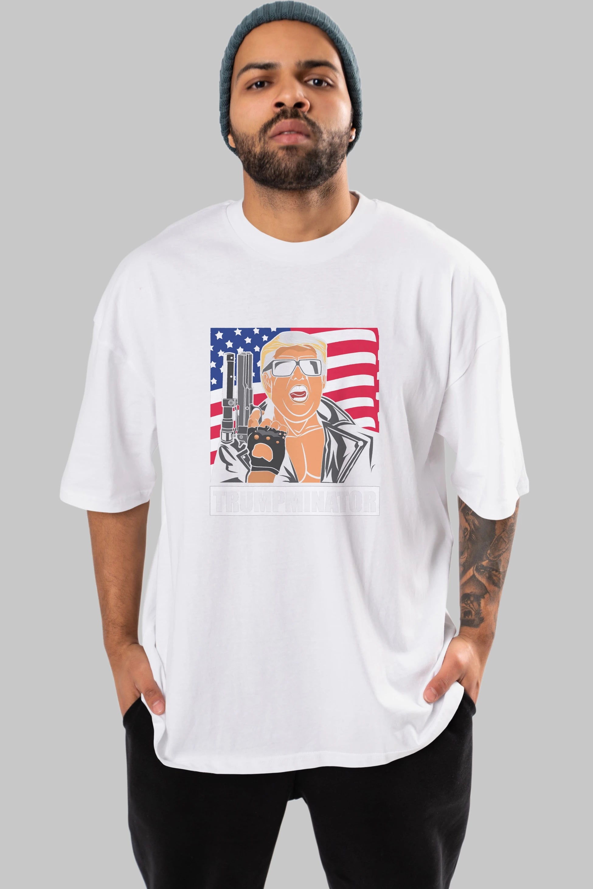 Trumpminator Ön Baskılı Oversize t-shirt Erkek Kadın Unisex %100 Pamuk tişort