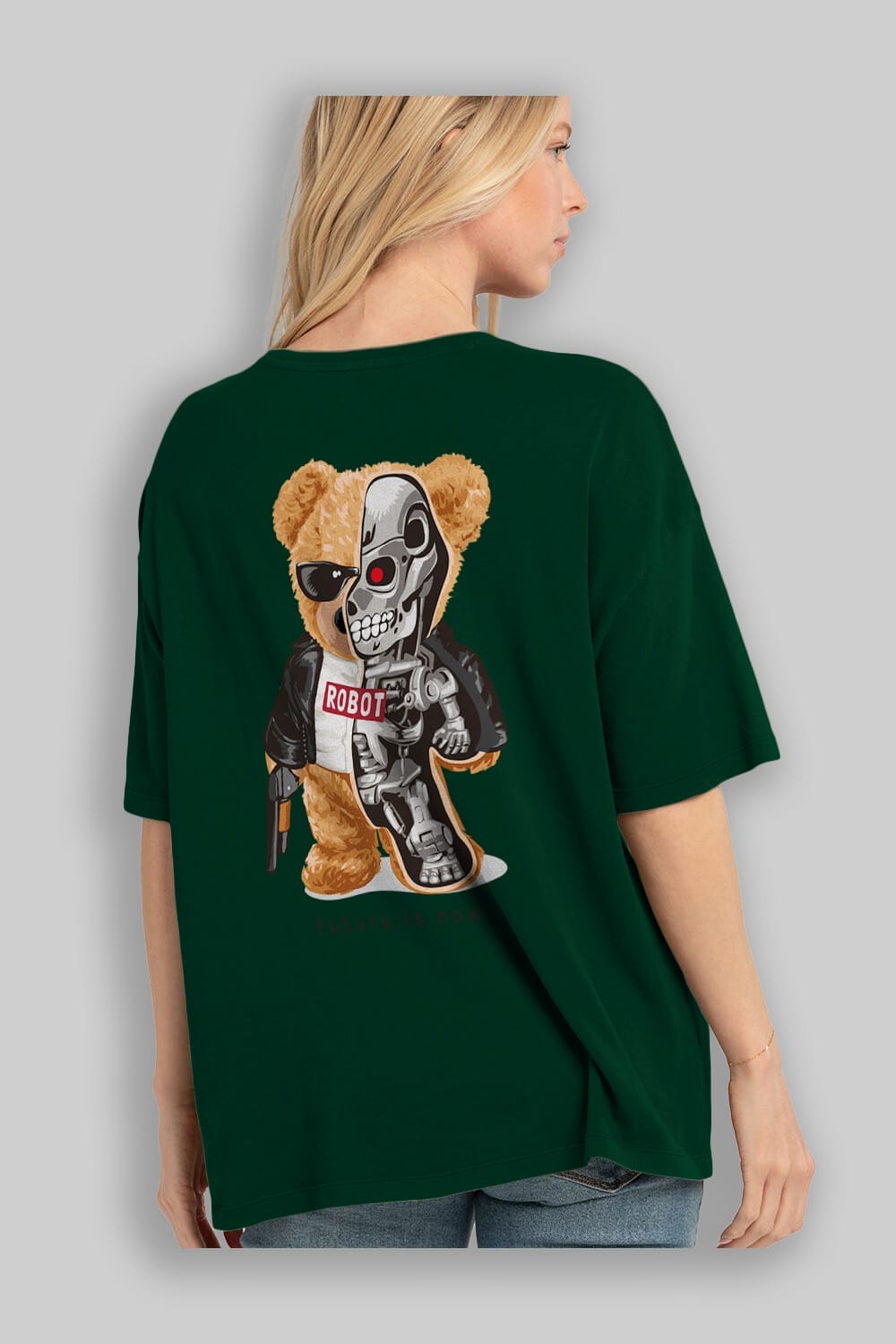 Teddy Bear Robot Arka Baskılı Oversize t-shirt Erkek Kadın Unisex %100 Pamuk