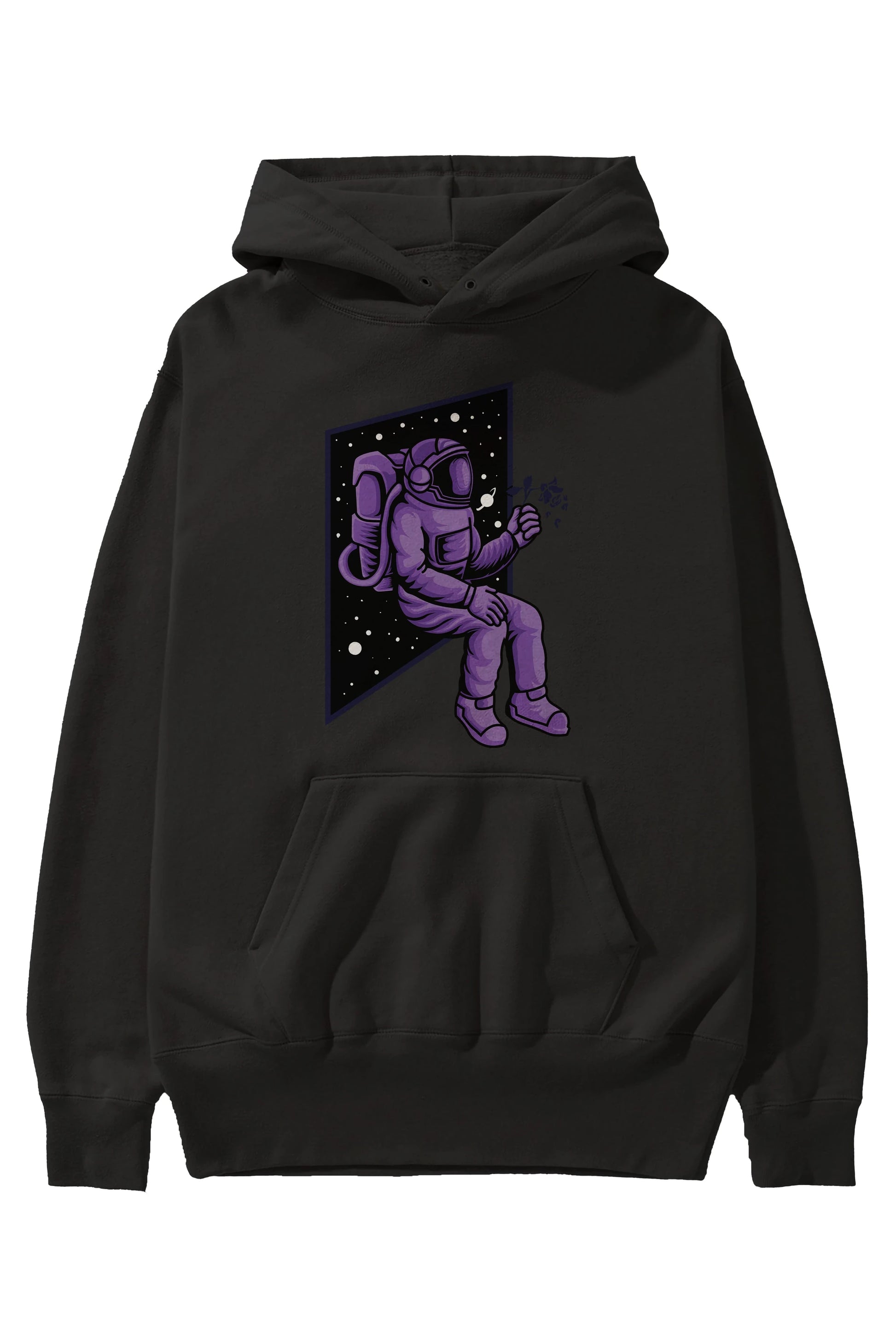 Astronaut holding black rose Ön Baskılı Hoodie Oversize Kapüşonlu Sweatshirt Erkek Kadın Unisex