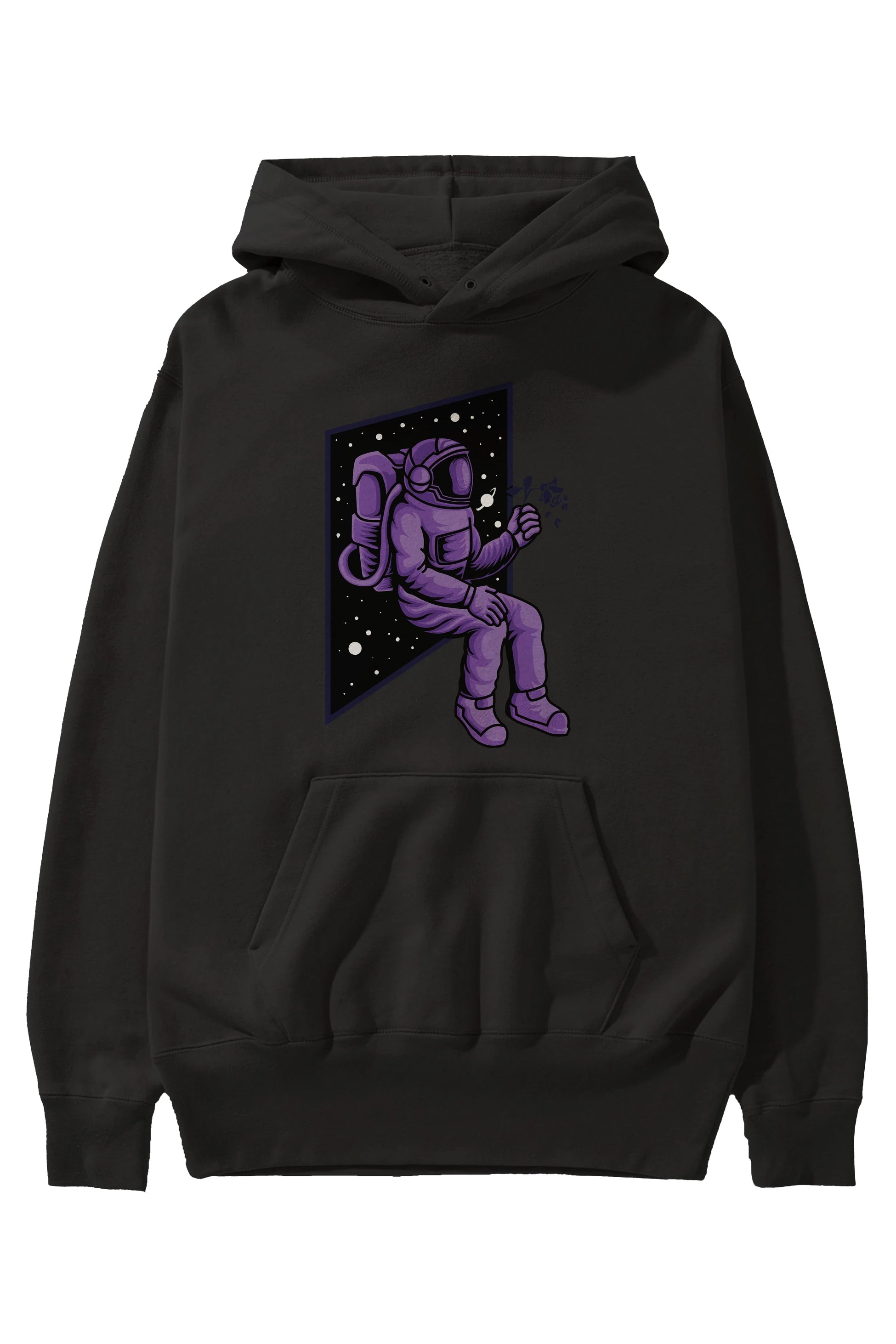Astronaut holding black rose Ön Baskılı Hoodie Oversize Kapüşonlu Sweatshirt Erkek Kadın Unisex