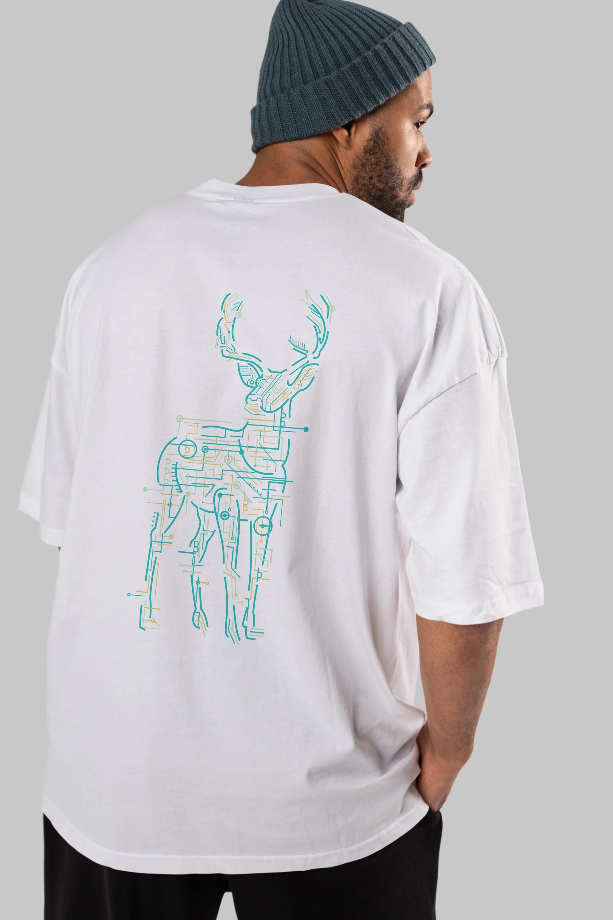 Electric Deer Arka Baskılı Oversize t-shirt %100 pamuk Erkek Kadın Unisex