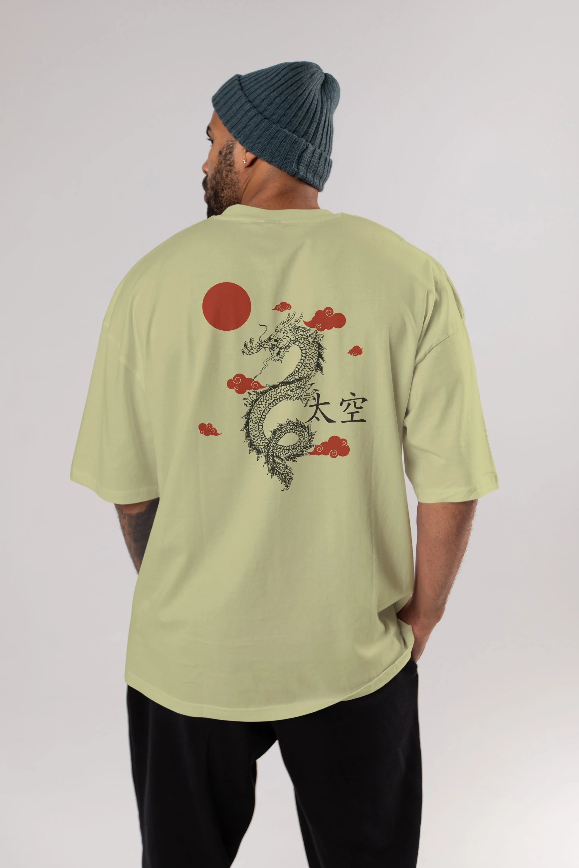 Chinese Dragon Arka Baskılı Oversize t-shirt Erkek Kadın Unisex