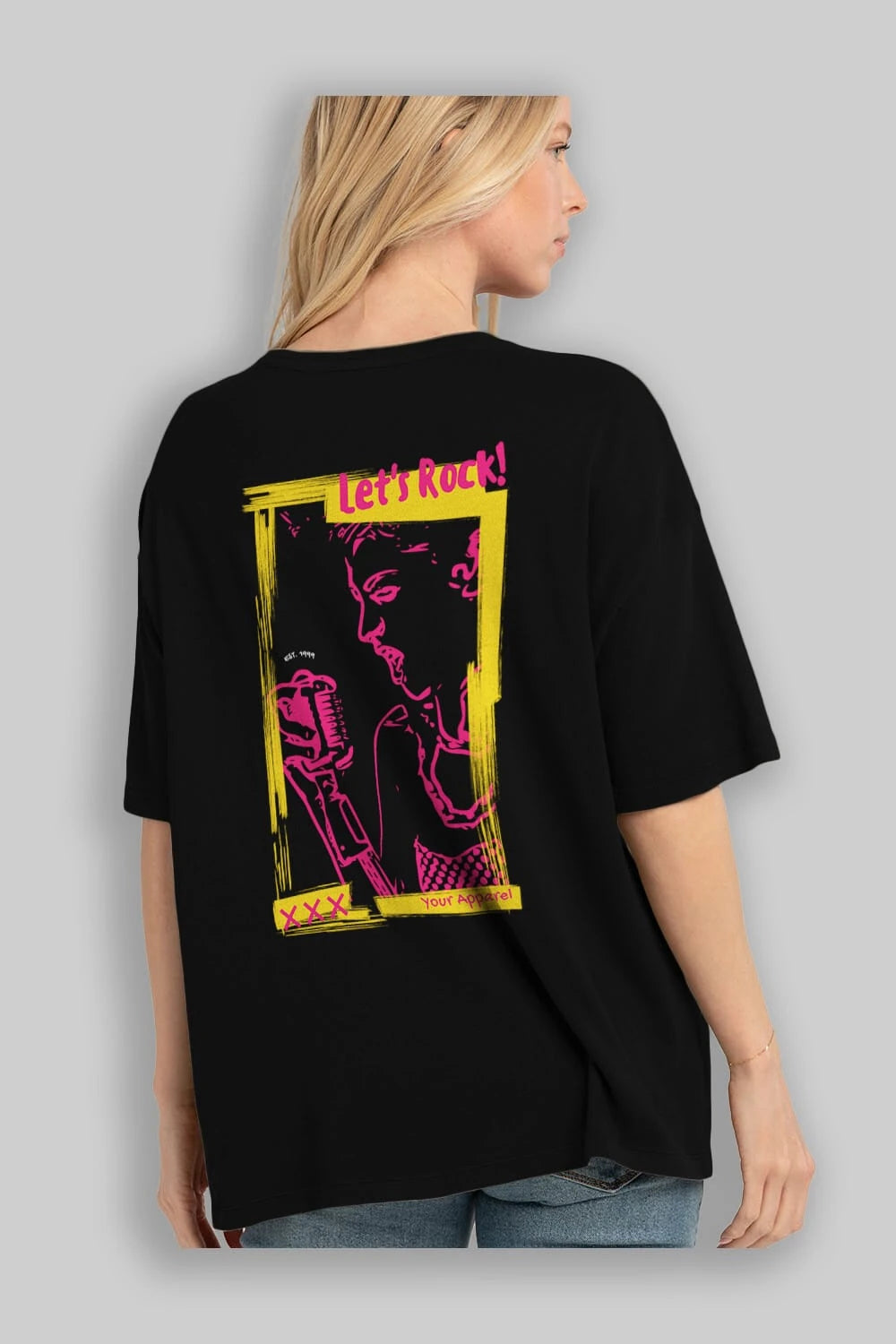 Let's Rock Yazılı Arka Baskılı Oversize t-shirt Erkek Kadın Unisex