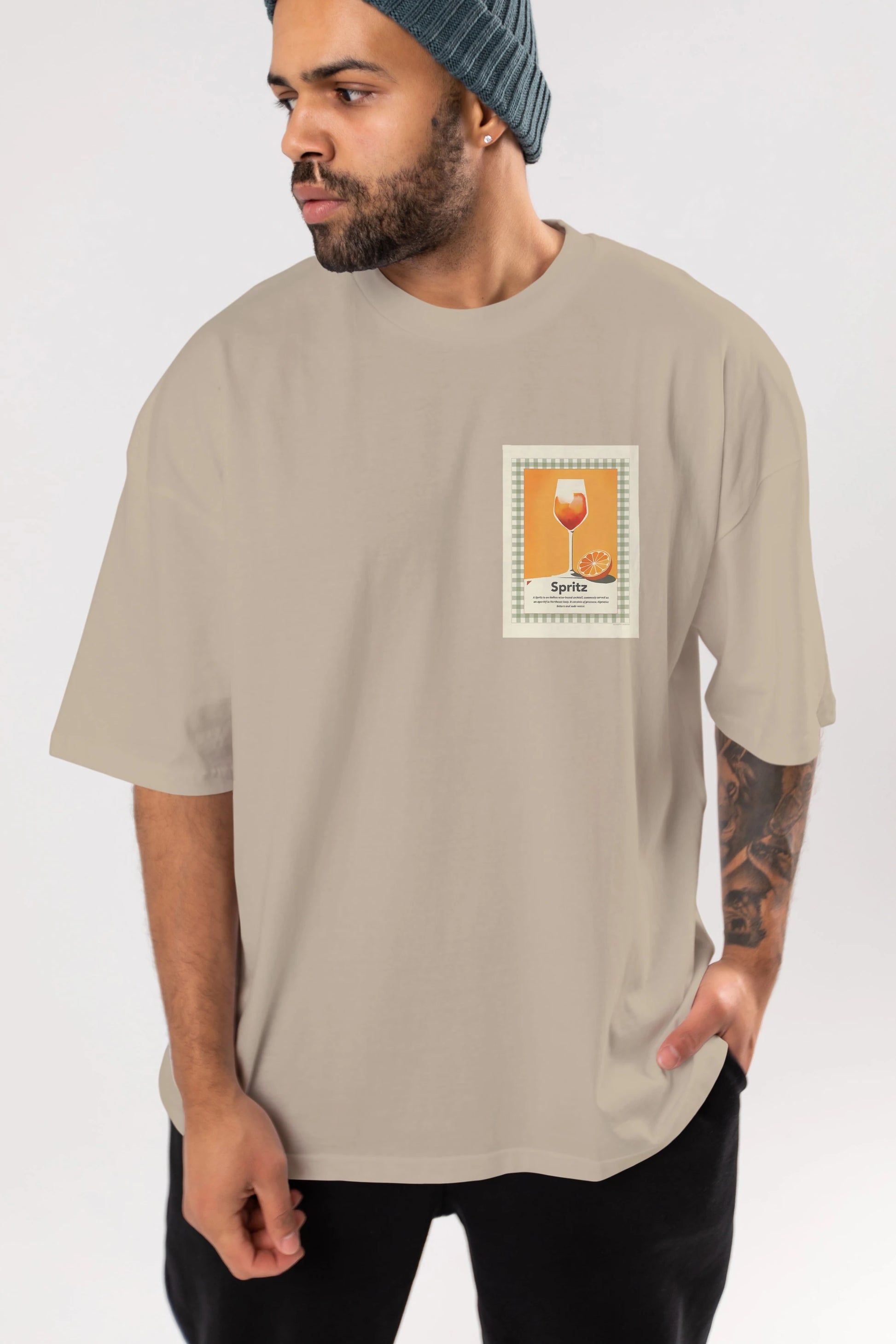 Aperol Spritz 5 Ön Sol Baskılı Oversize t-shirt Erkek Kadın Unisex %100 Pamuk Bisiklet Yaka tişort