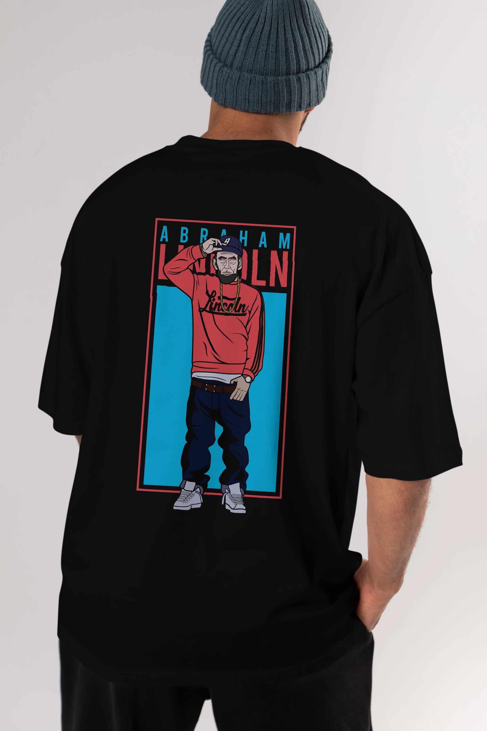 Abraham Lincoln Arka Baskılı Oversize t-shirt Erkek Kadın Unisex %100 Pamuk tişort