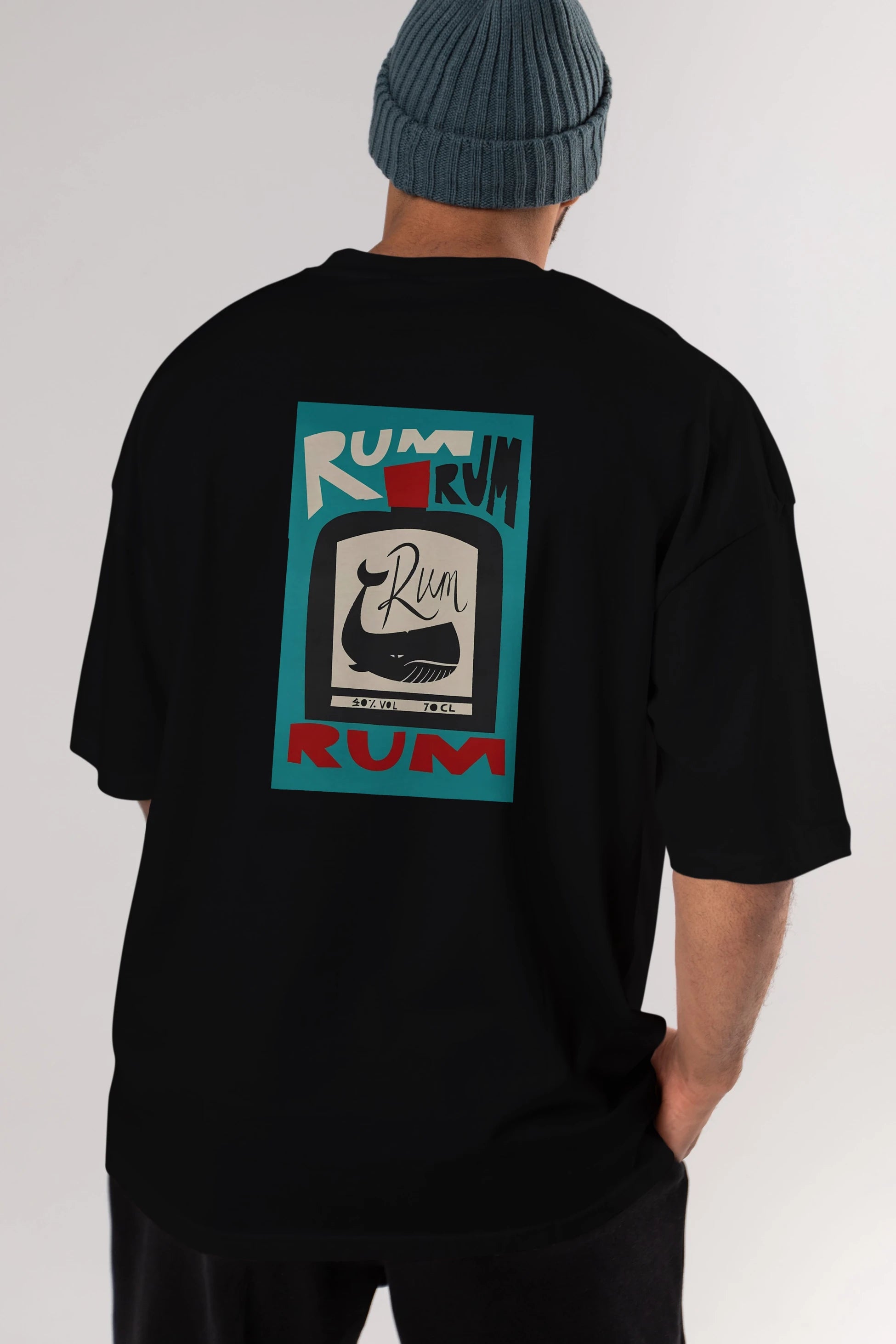 Rum Arka Baskılı Oversize t-shirt Erkek Kadın Unisex %100 Pamuk Bisiklet Yaka tişort