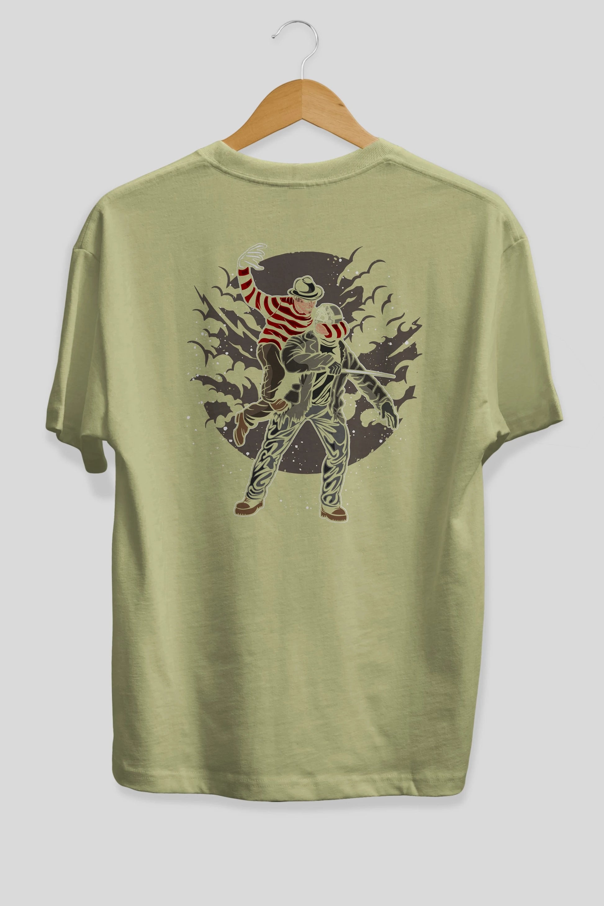 FREDDY VS JASON Arka Baskılı Oversize t-shirt Erkek Kadın Unisex %100 Pamuk