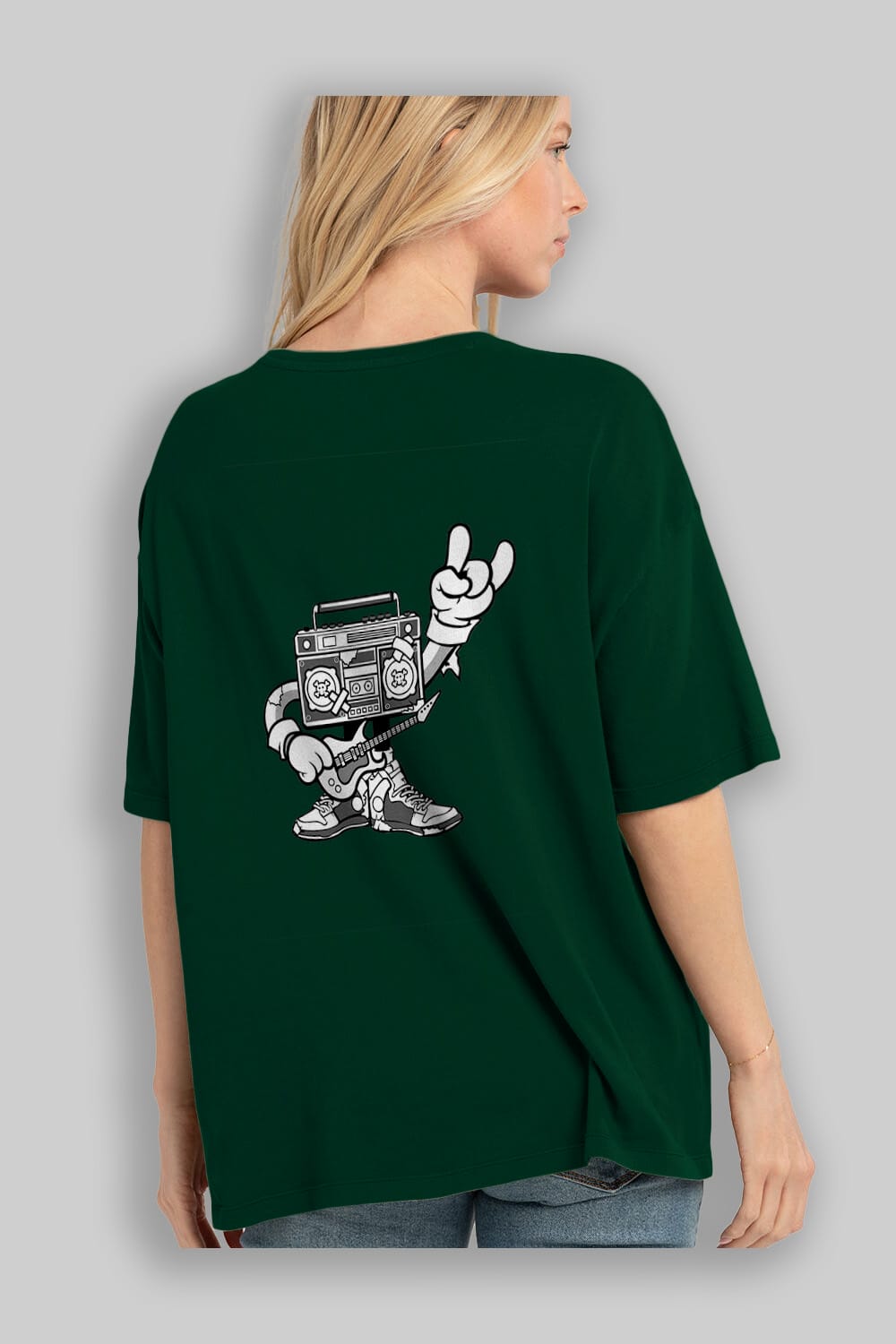 Boombox Rockstar Arka Baskılı Oversize t-shirt Erkek Kadın Unisex %100 Pamuk tişort