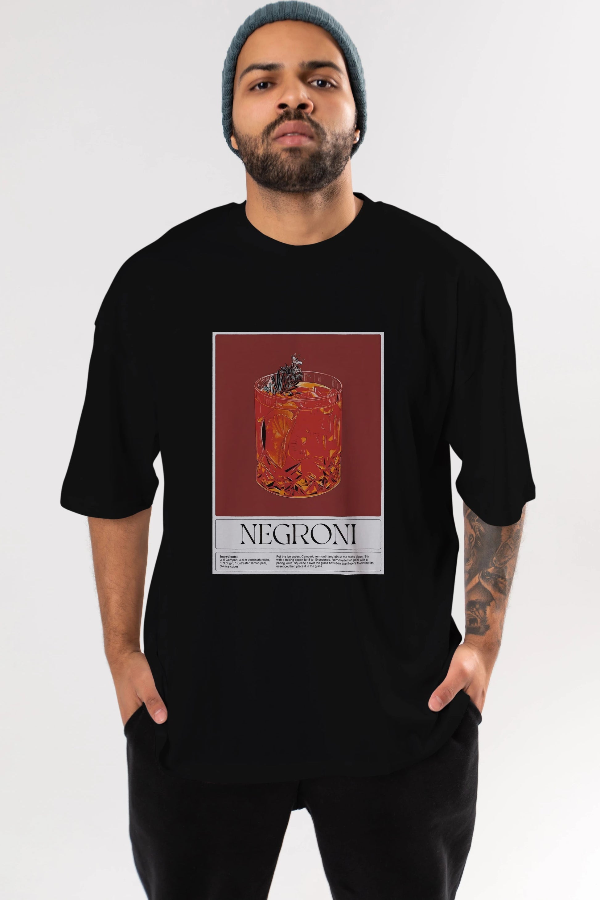 Negroni 2 Ön Baskılı Oversize t-shirt Erkek Kadın Unisex %100 Pamuk Bisiklet Yaka tişort