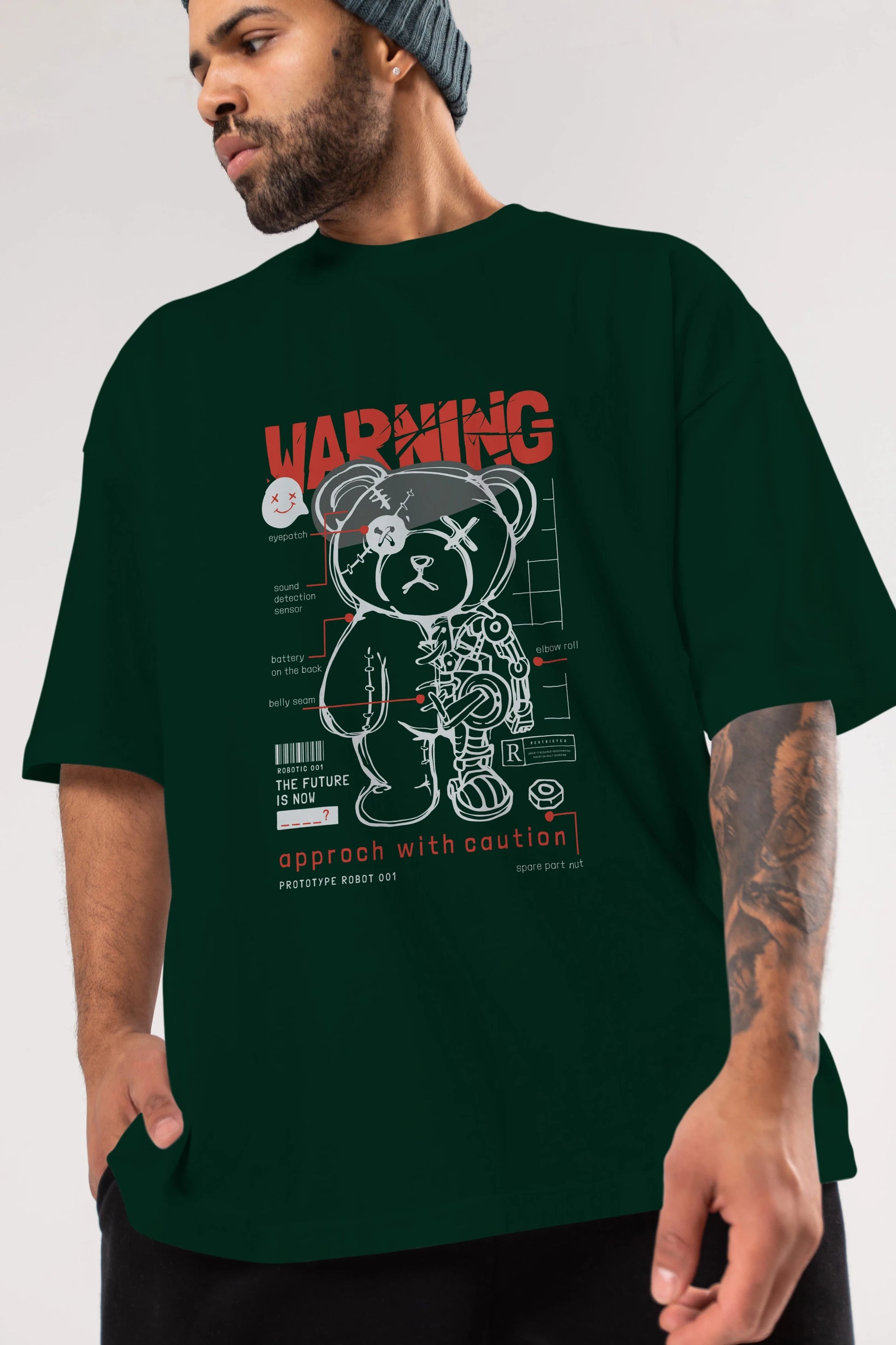 Teddy Bear Warning Ön Baskılı Oversize t-shirt Erkek Kadın Unisex