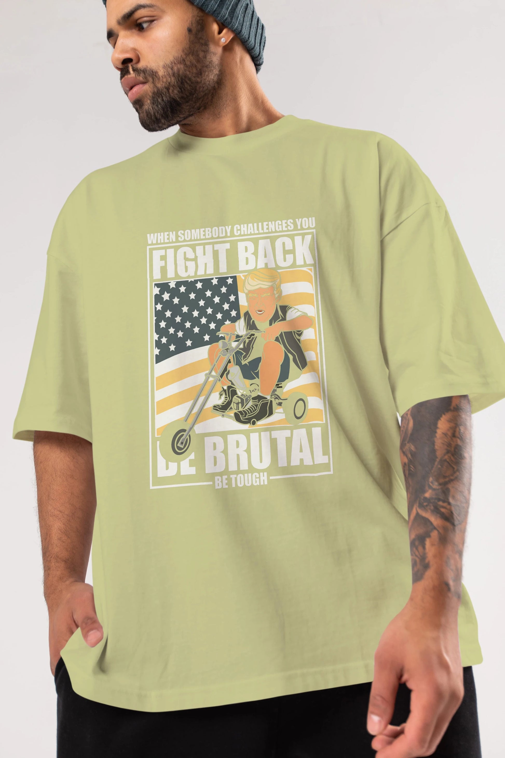 Trump Biker Ön Baskılı Oversize t-shirt Erkek Kadın Unisex %100 Pamuk tişort