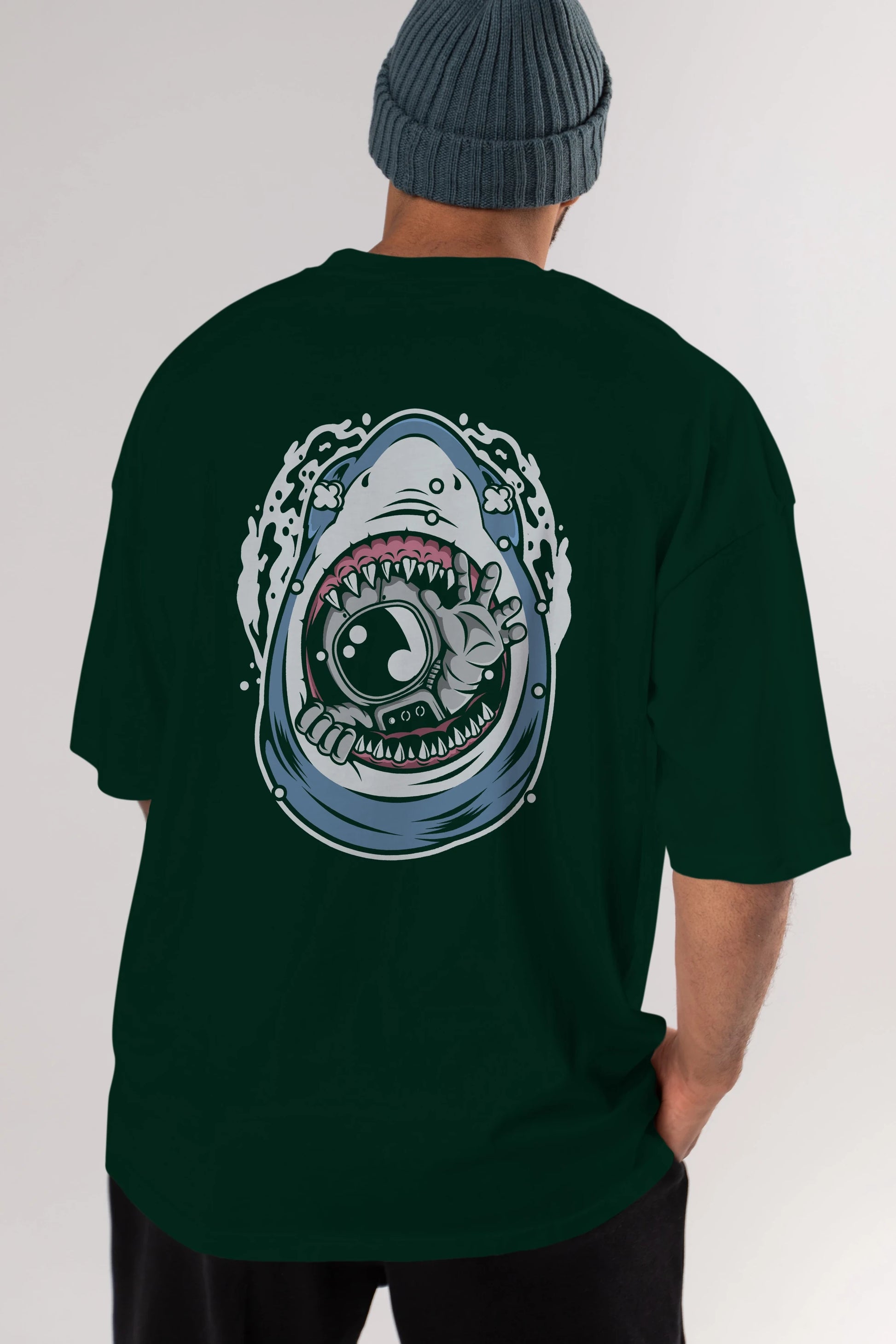 Astronaut Shark Arka Baskılı Oversize t-shirt Erkek Kadın Unisex