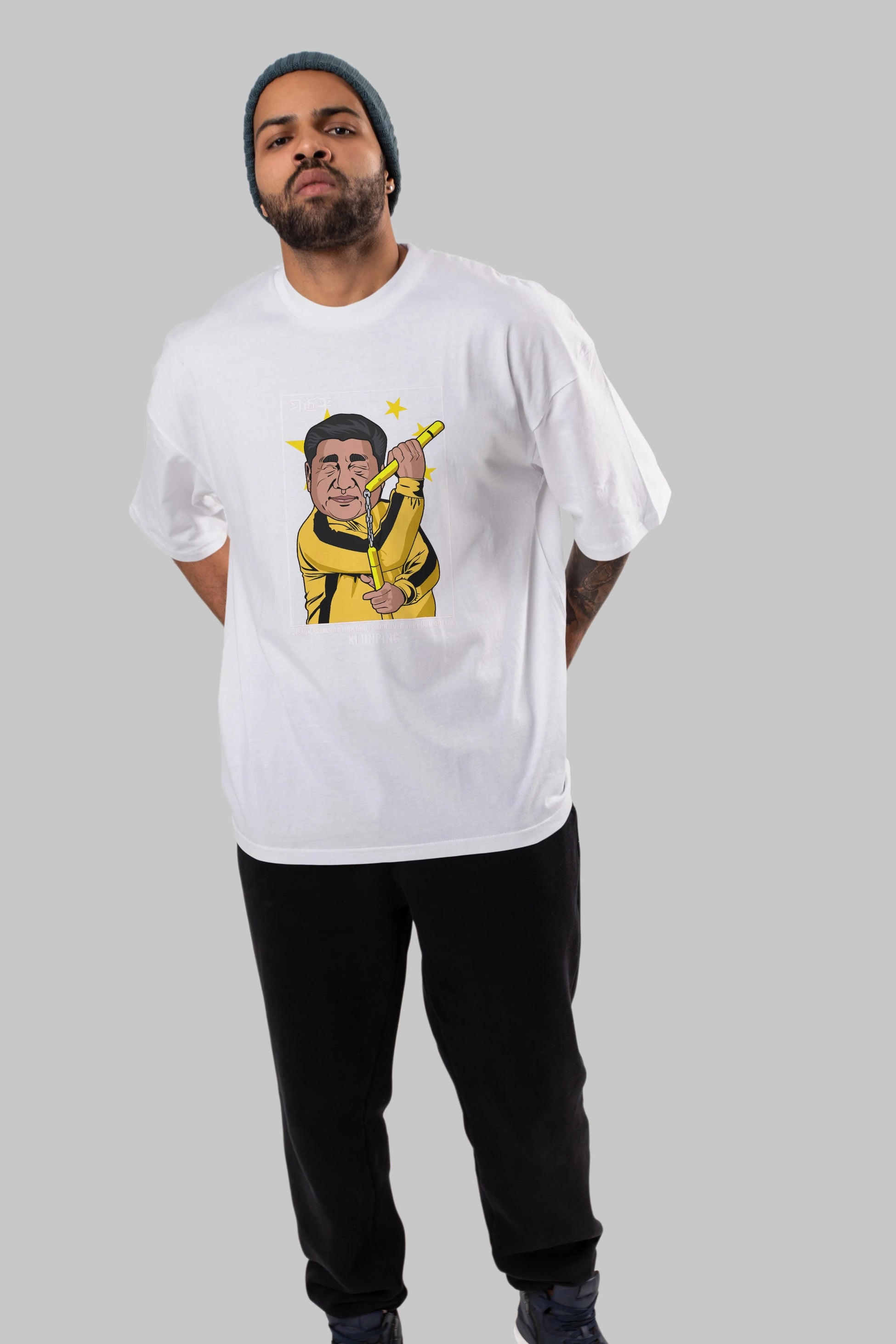 Xi Jinping Bruce Lee Ön Baskılı Oversize t-shirt Erkek Kadın Unisex %100 Pamuk tişort