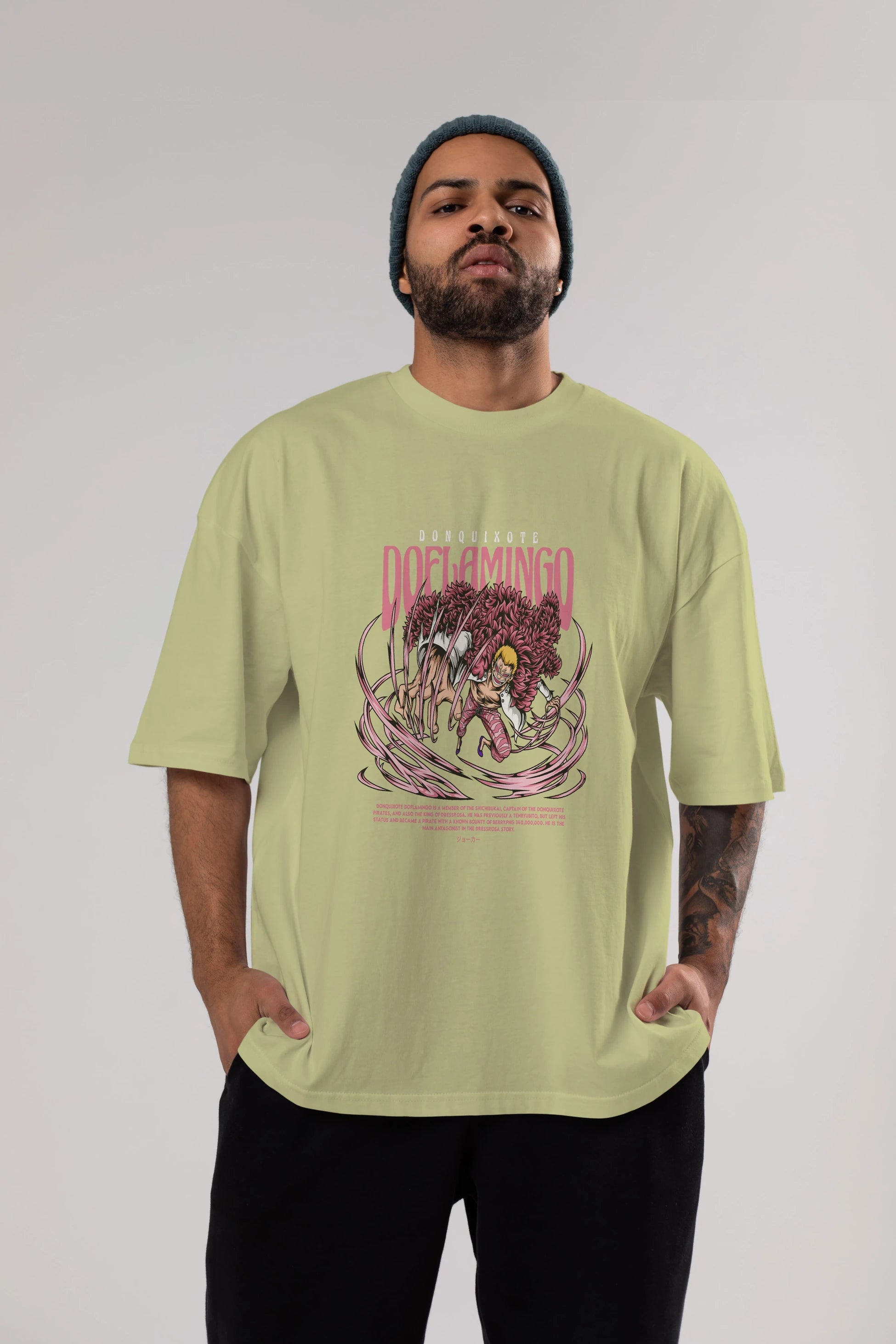 Doflamingo Anime Ön Baskılı Oversize t-shirt %100 pamuk Erkek Kadın Unisex