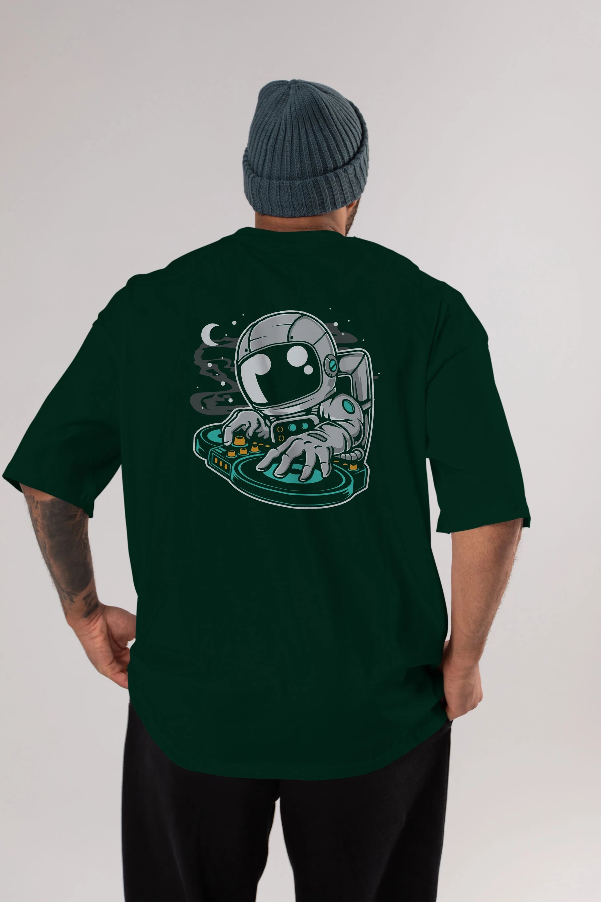 Astronaut DJ Arka Baskılı Oversize t-shirt Erkek Kadın Unisex