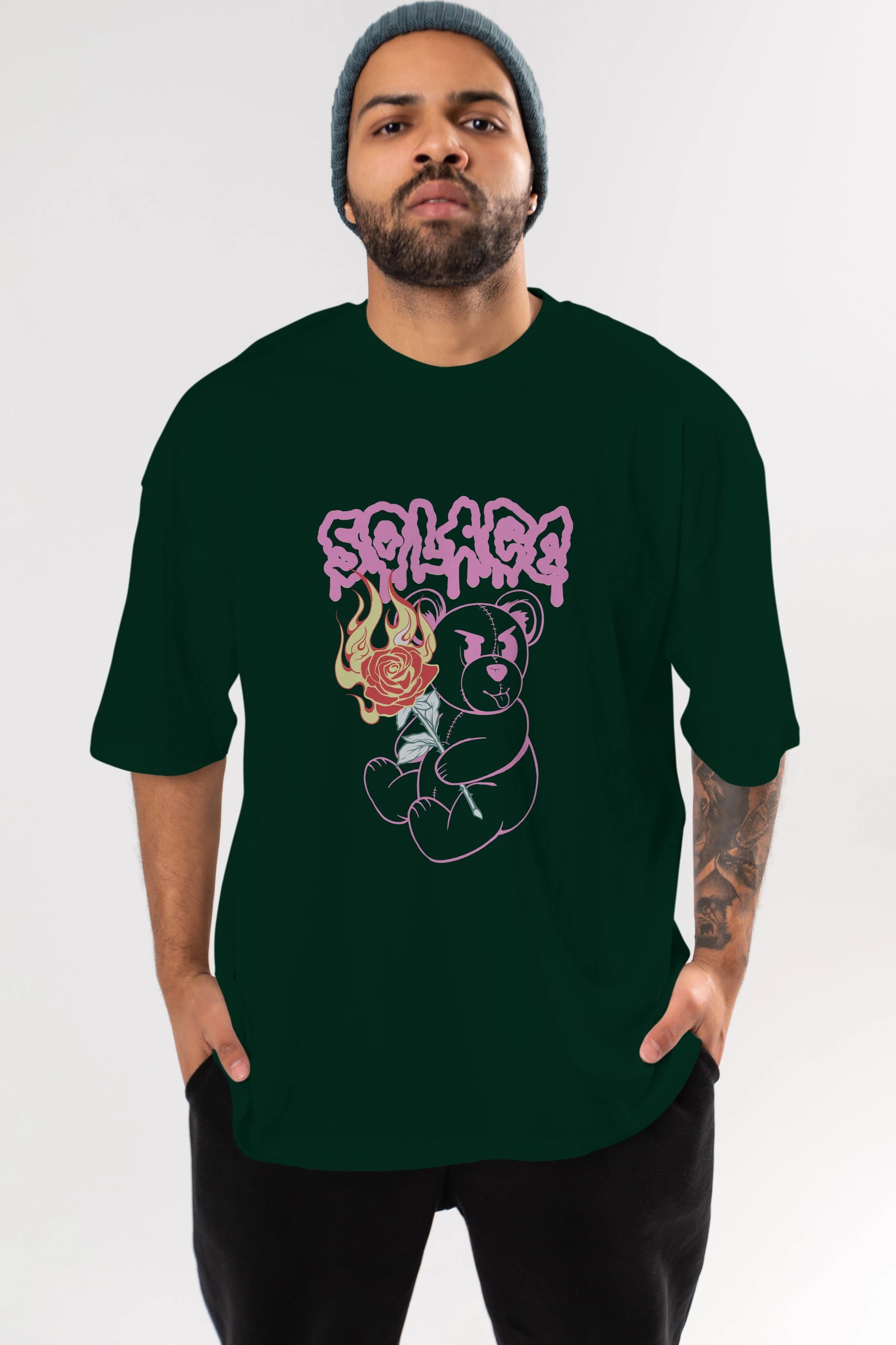 Solage Bear Ön Baskılı Oversize t-shirt Erkek Kadın Unisex