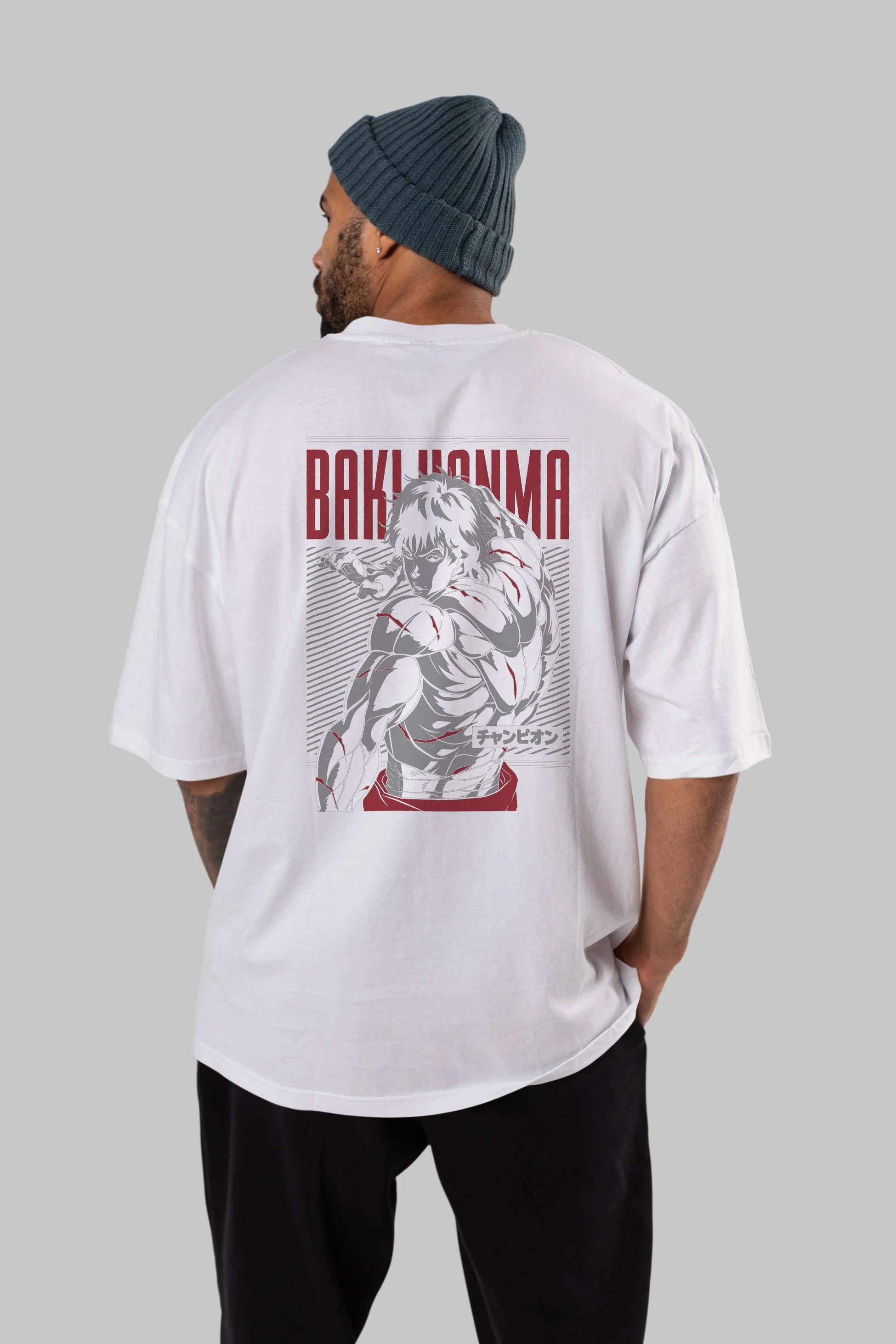 BAKI HANMA Anime Arka Baskılı Oversize t-shirt Erkek Kadın Unisex