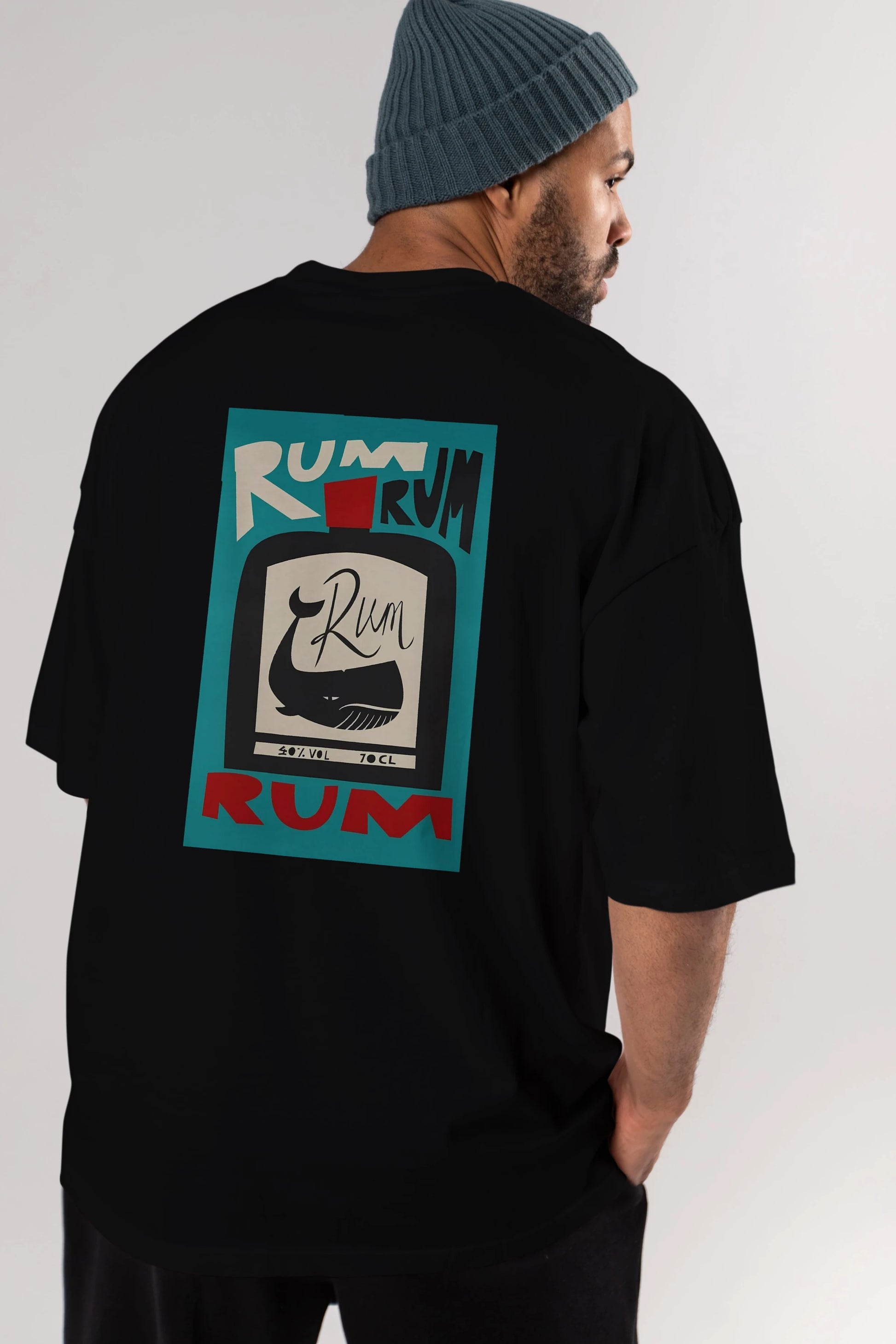 Rum Arka Baskılı Oversize t-shirt Erkek Kadın Unisex %100 Pamuk Bisiklet Yaka tişort