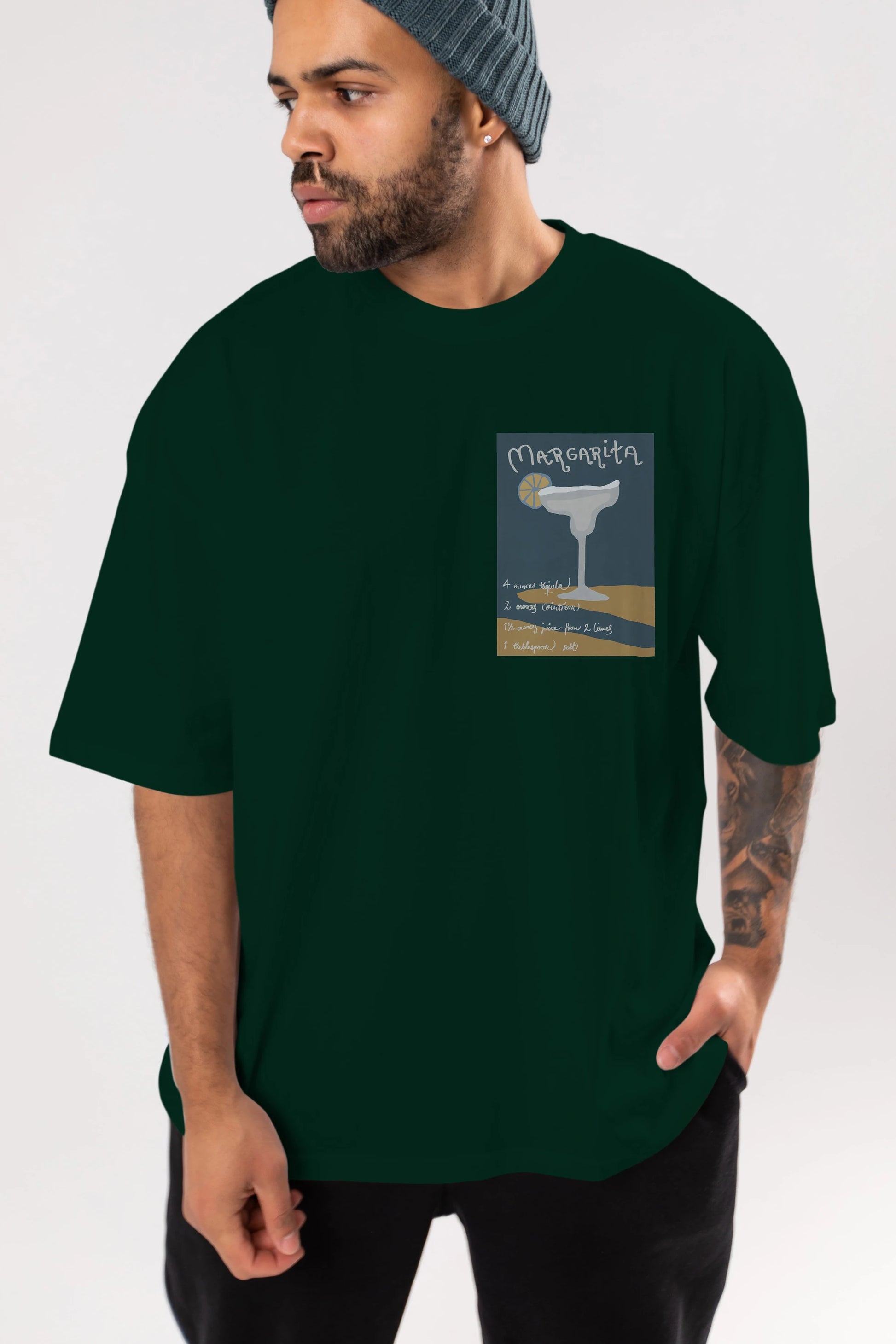 Margarita 2 Ön Sol Baskılı Oversize t-shirt Erkek Kadın Unisex %100 Pamuk Bisiklet Yaka tişort