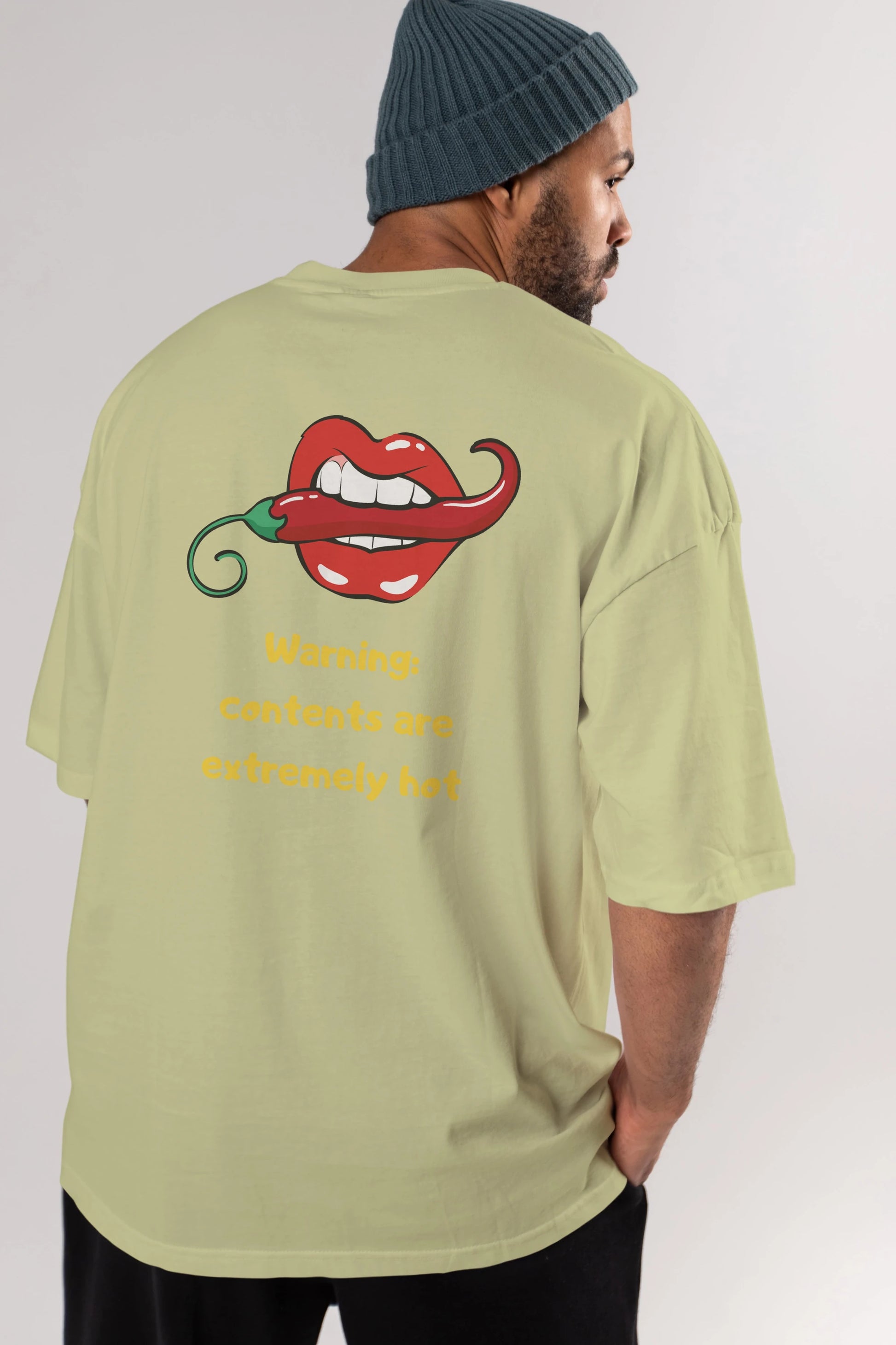 Warning Contents Yazılı Arka Baskılı Oversize t-shirt Erkek Kadın Unisex