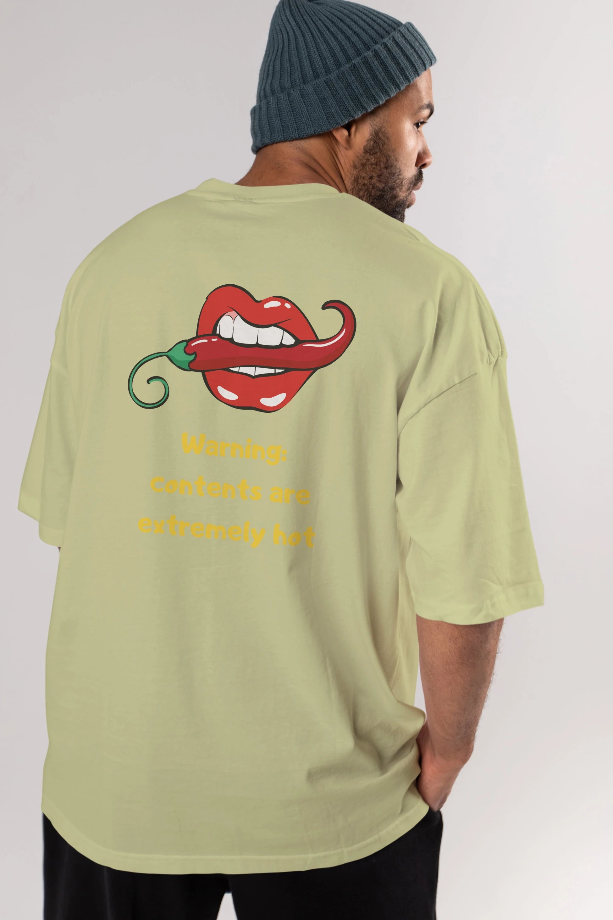 Warning Contents Yazılı Arka Baskılı Oversize t-shirt Erkek Kadın Unisex