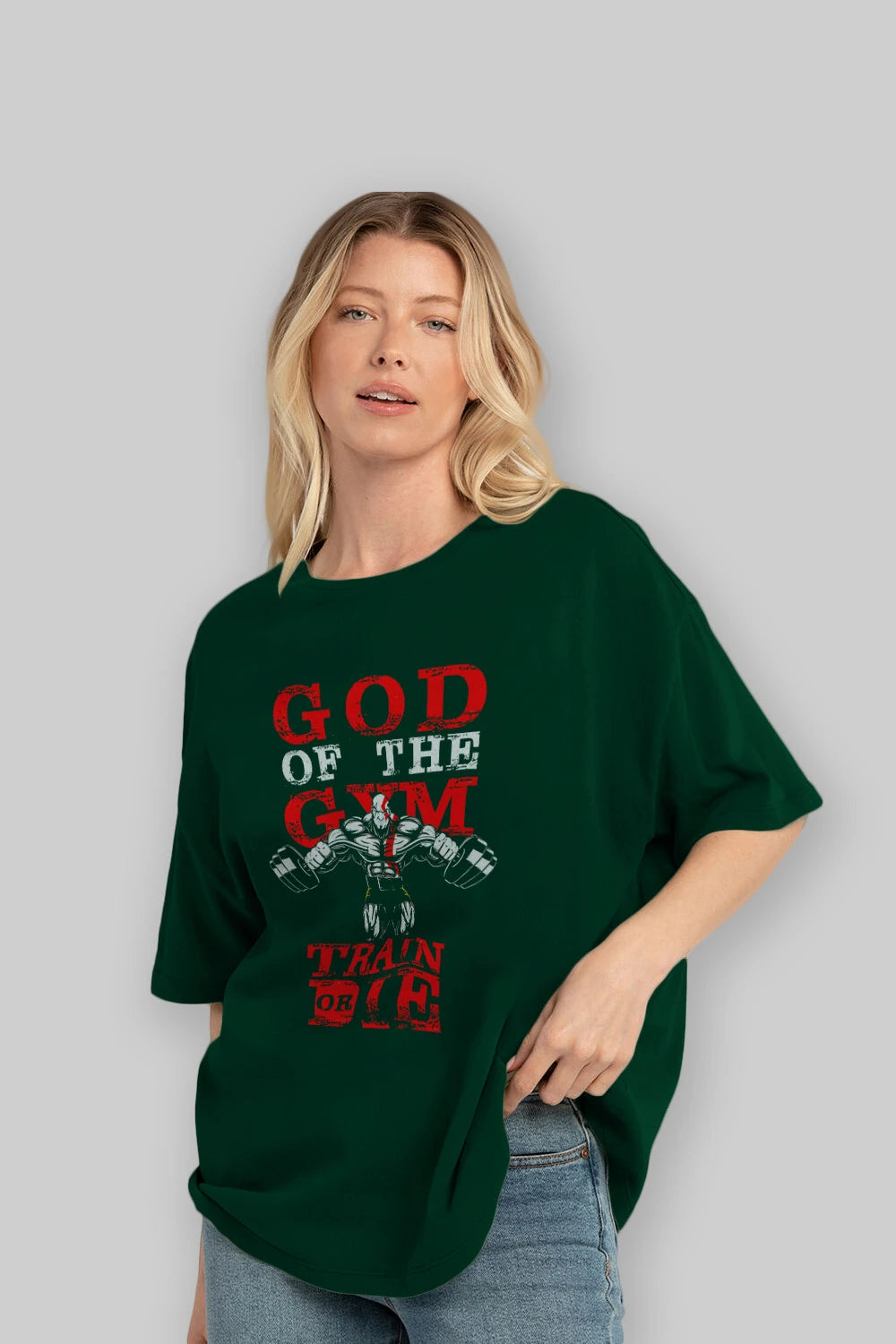 God of The GYM Ön Baskılı Oversize t-shirt Erkek Kadın Unisex %100 Pamuk Bisiklet Yaka tişort