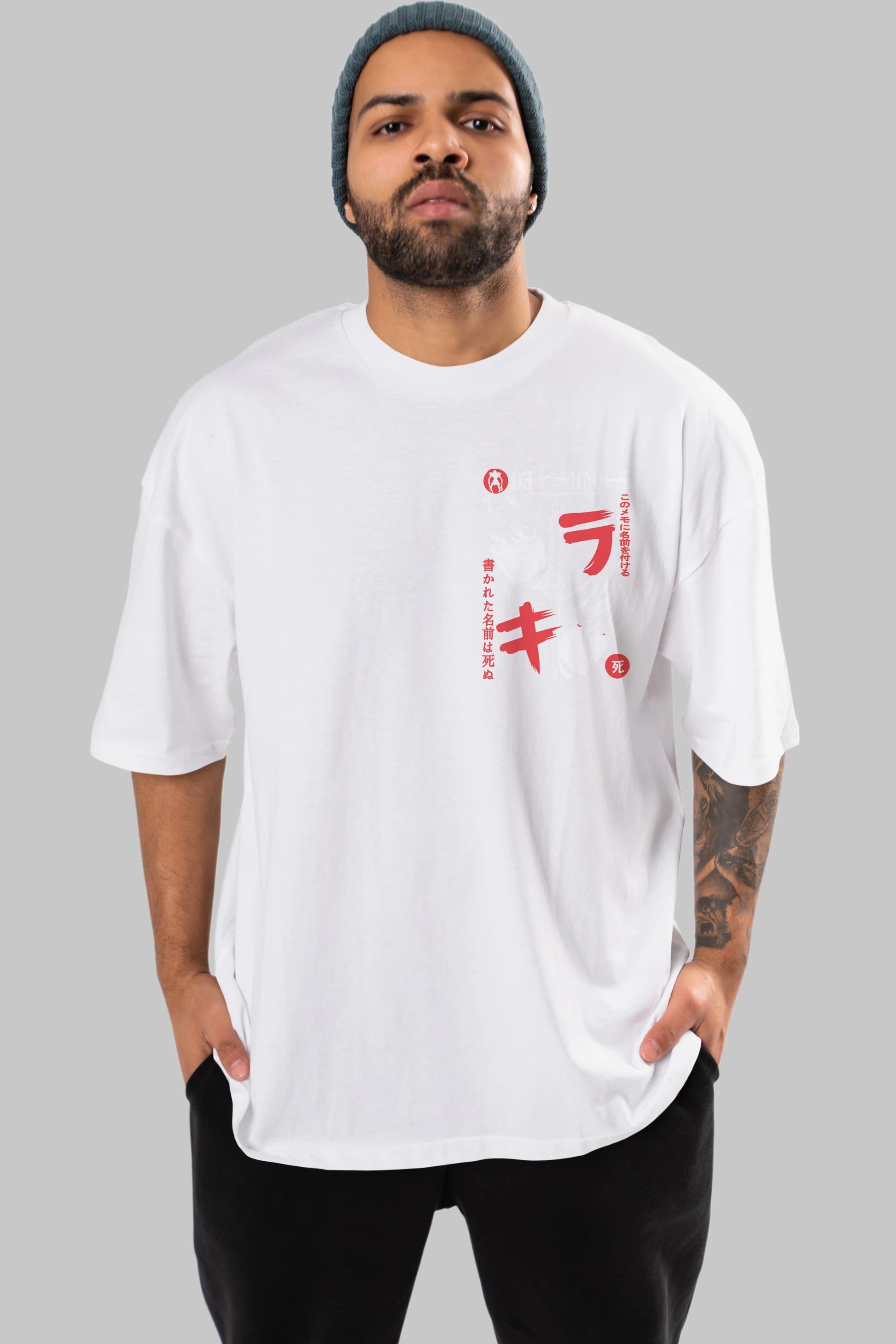 DEATHNOTE L vs KIRA Ön Sol Baskılı Oversize t-shirt Erkek Kadın Unisex %100 Pamuk Bisiklet Yaka tişort