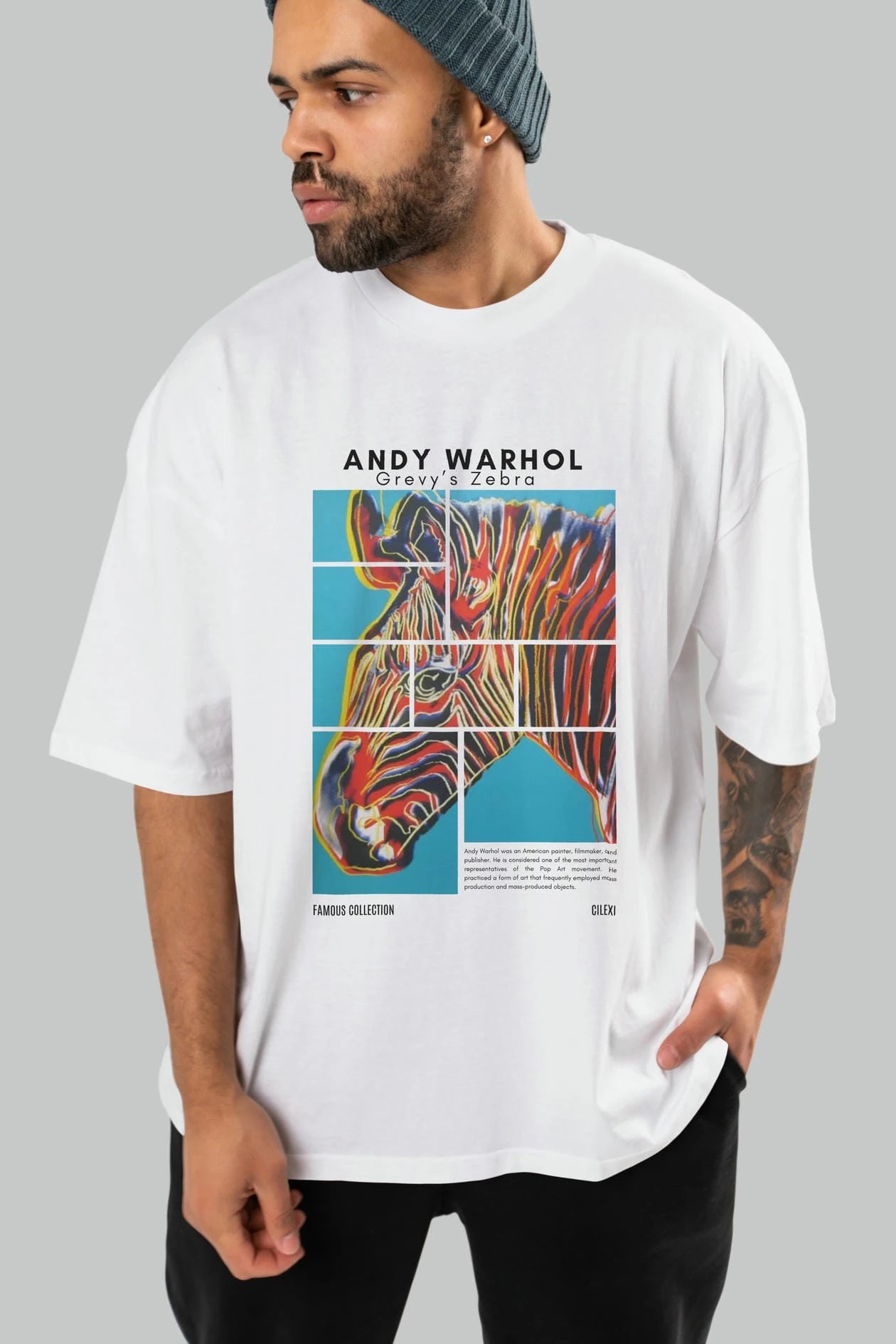 Andy Warhol ön Baskılı Oversize t-shirt Erkek Kadın Bisiklet Yaka Pamuk tişort