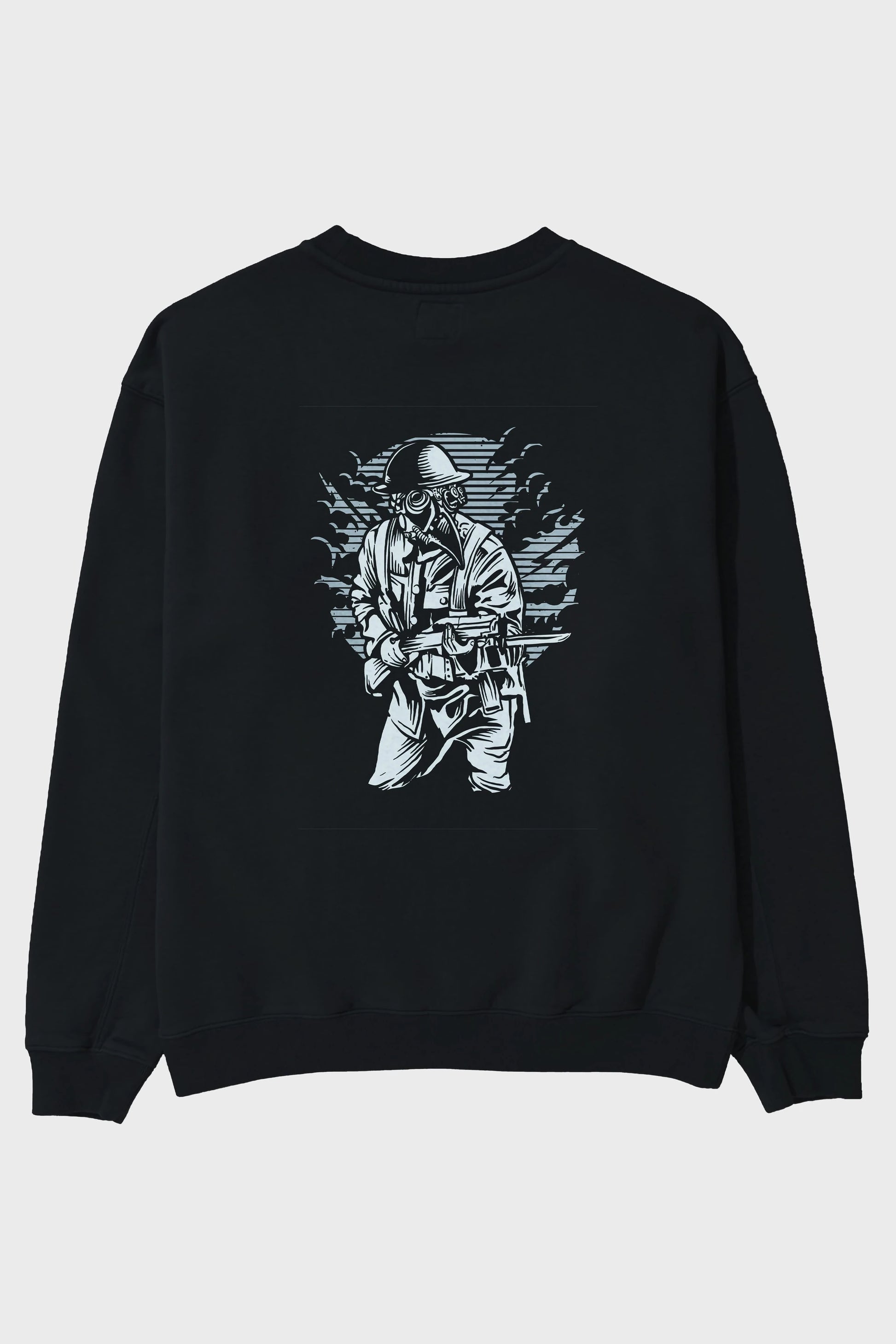 Steampunk Style Soldier Arka Baskılı Oversize Sweatshirt Erkek Kadın Unisex