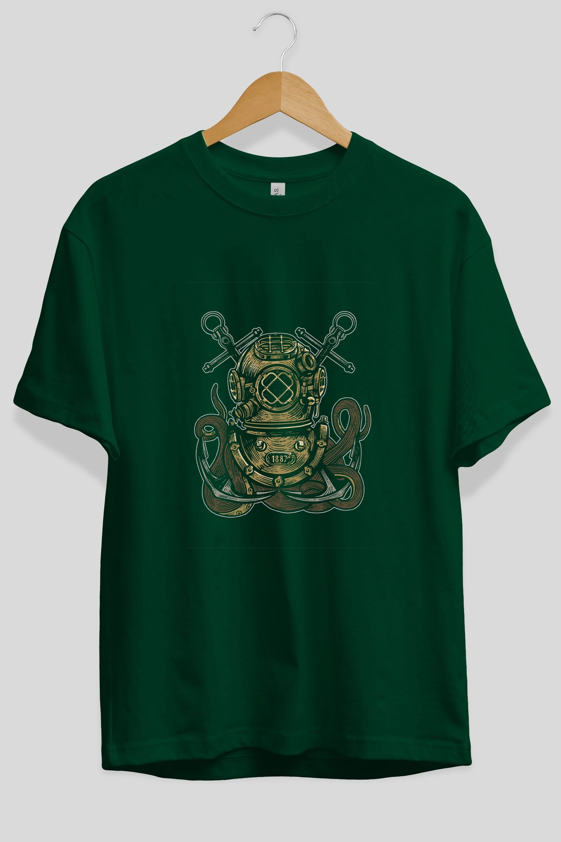 Diver Octopus Ön Baskılı Oversize t-shirt Erkek Kadın Unisex %100 Pamuk tişort