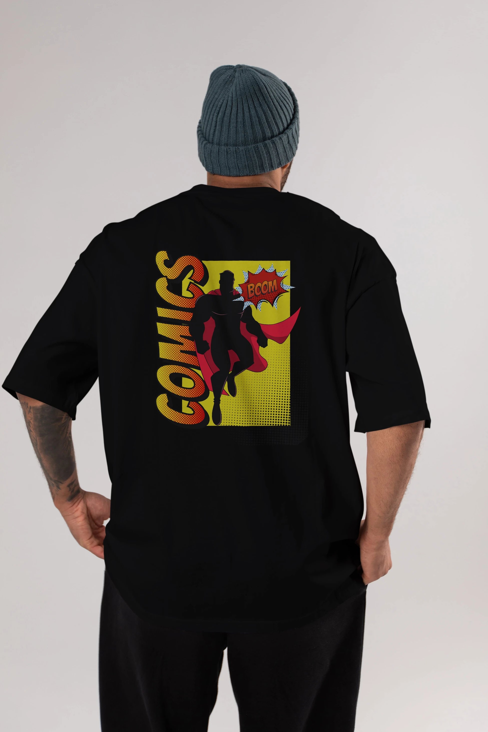 Comics Boom Arka Baskılı Oversize t-shirt Erkek Kadın Unisex