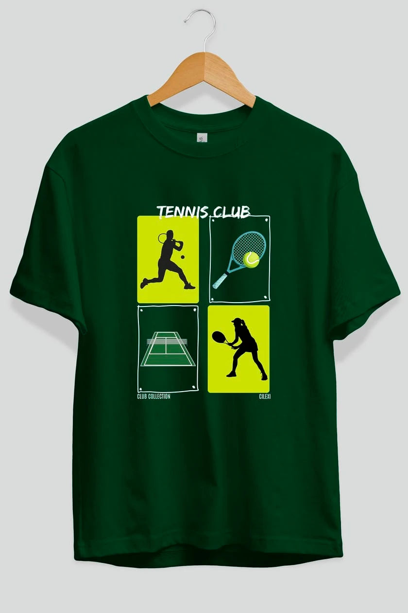 Tennis Club ön Baskılı Oversize t-shirt Erkek Kadın %100 Pamuk Bisiklet Yaka tişort