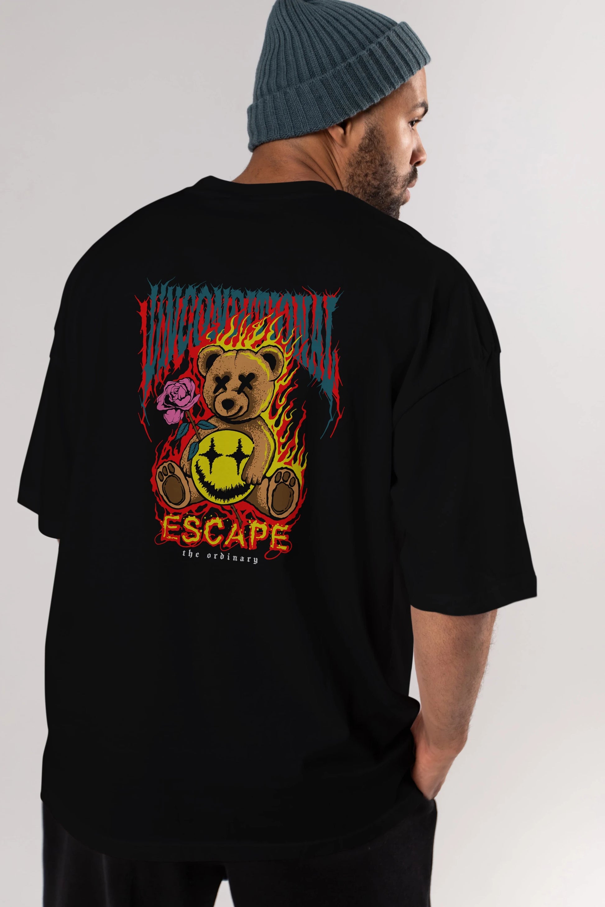 Escape Bear Arka Baskılı Oversize t-shirt Erkek Kadın Unisex