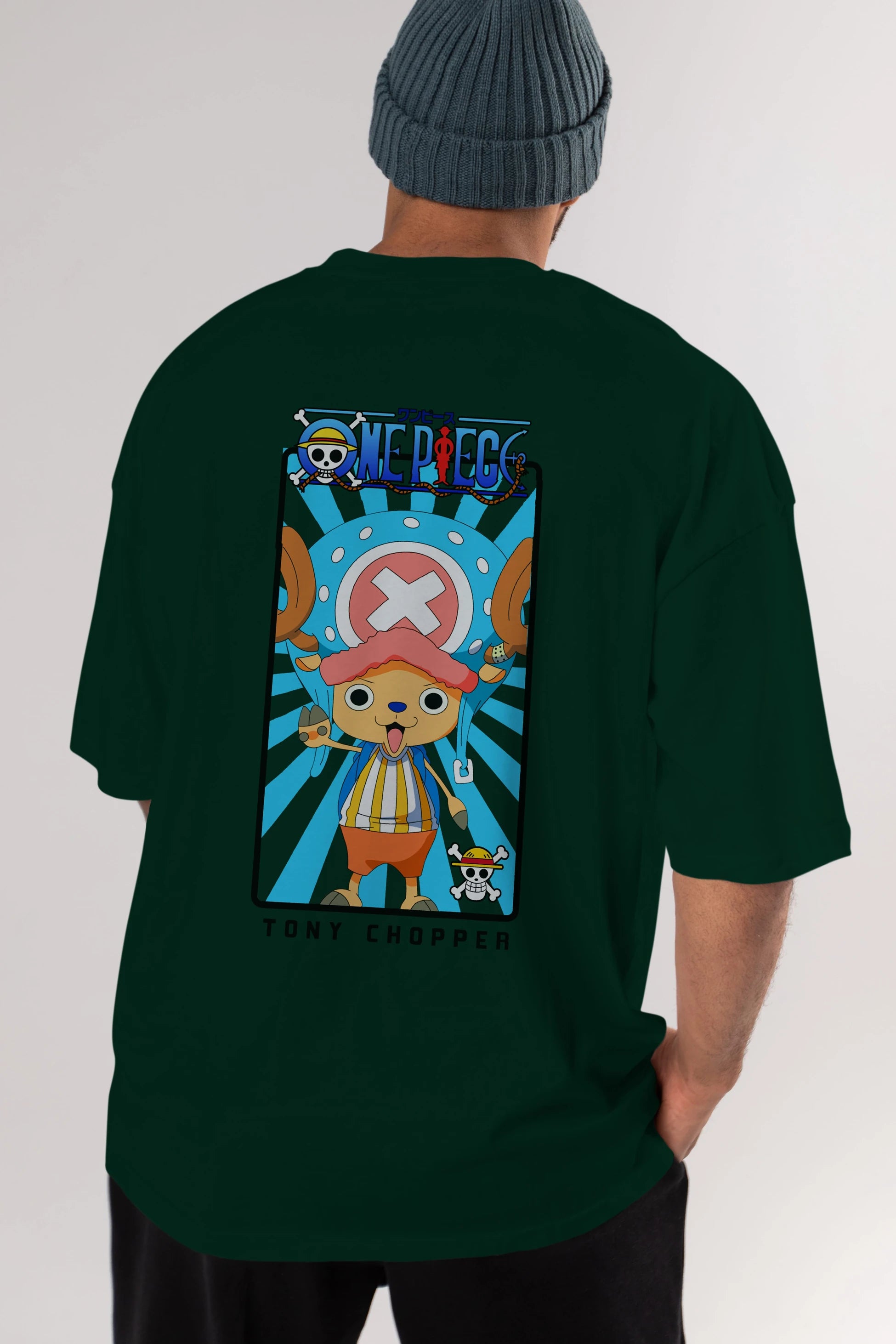 Chopper Anime Arka Baskılı Oversize t-shirt Erkek Kadın Unisex %100 pamuk tişort