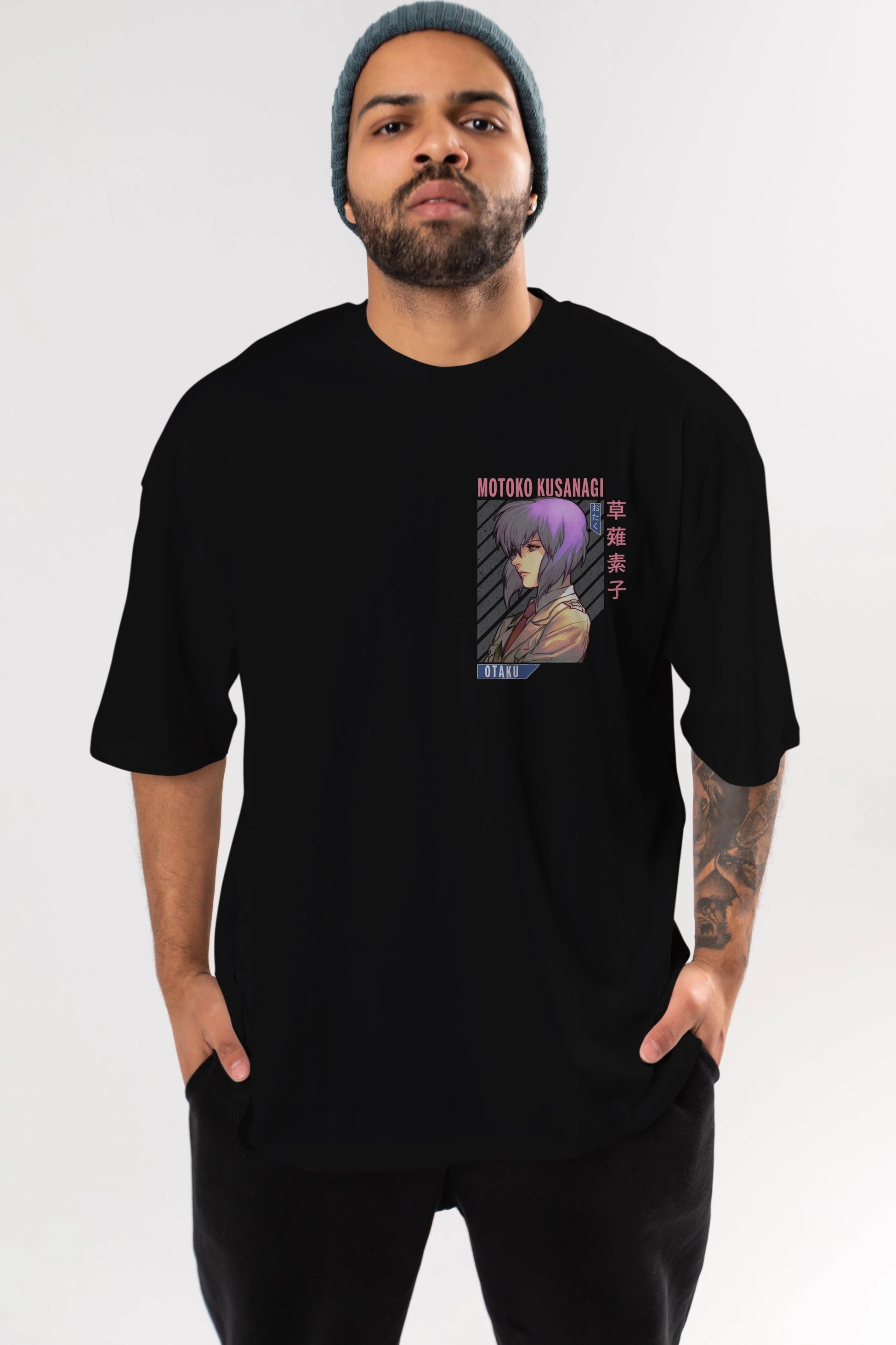 Motoko Kusanagi 4 Ön Sol Baskılı Oversize t-shirt Erkek Kadın Unisex %100 Pamuk Bisiklet Yaka tişort