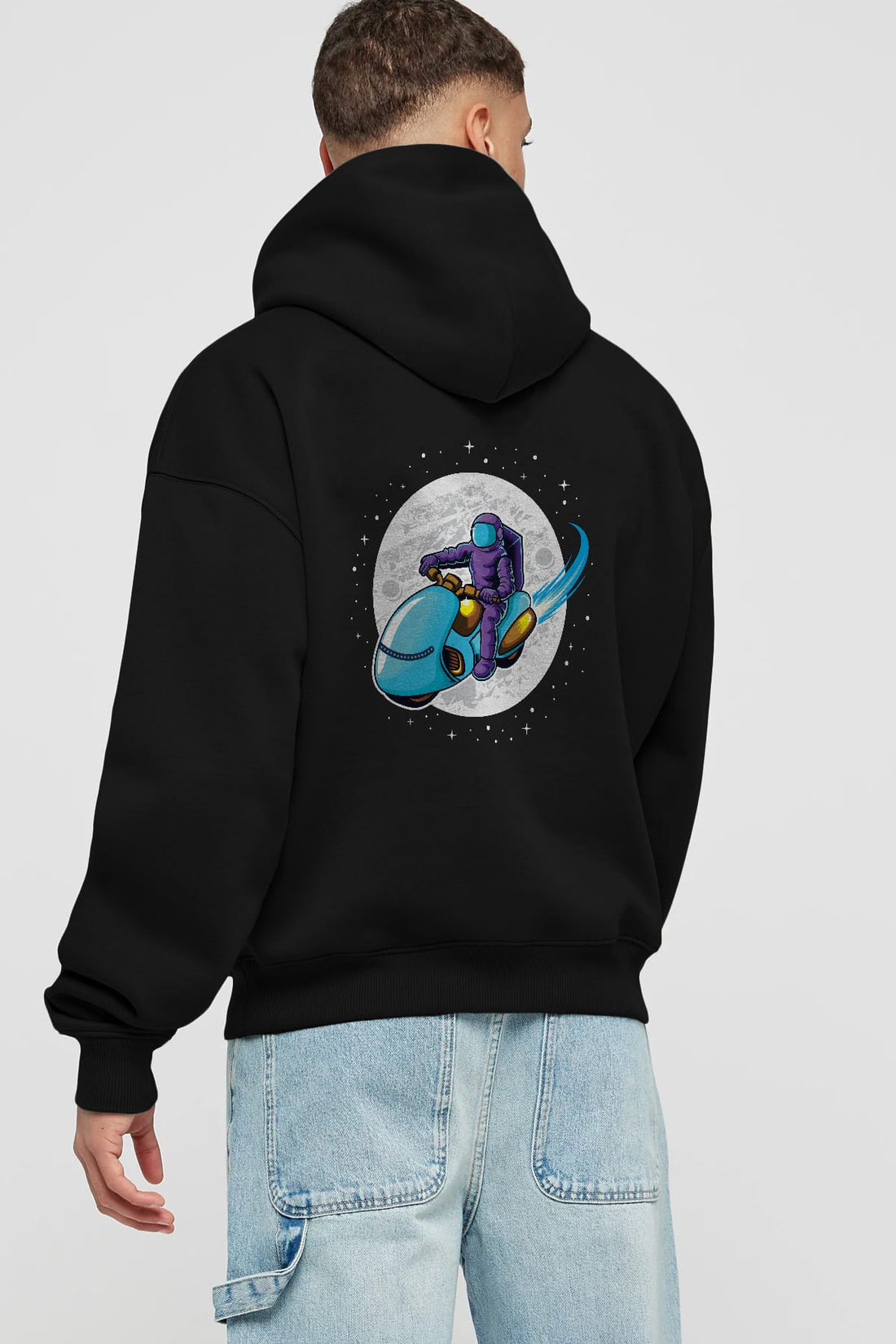 Astrorider in Space Arka Baskılı Hoodie Oversize Kapüşonlu Sweatshirt Erkek Kadın Unisex