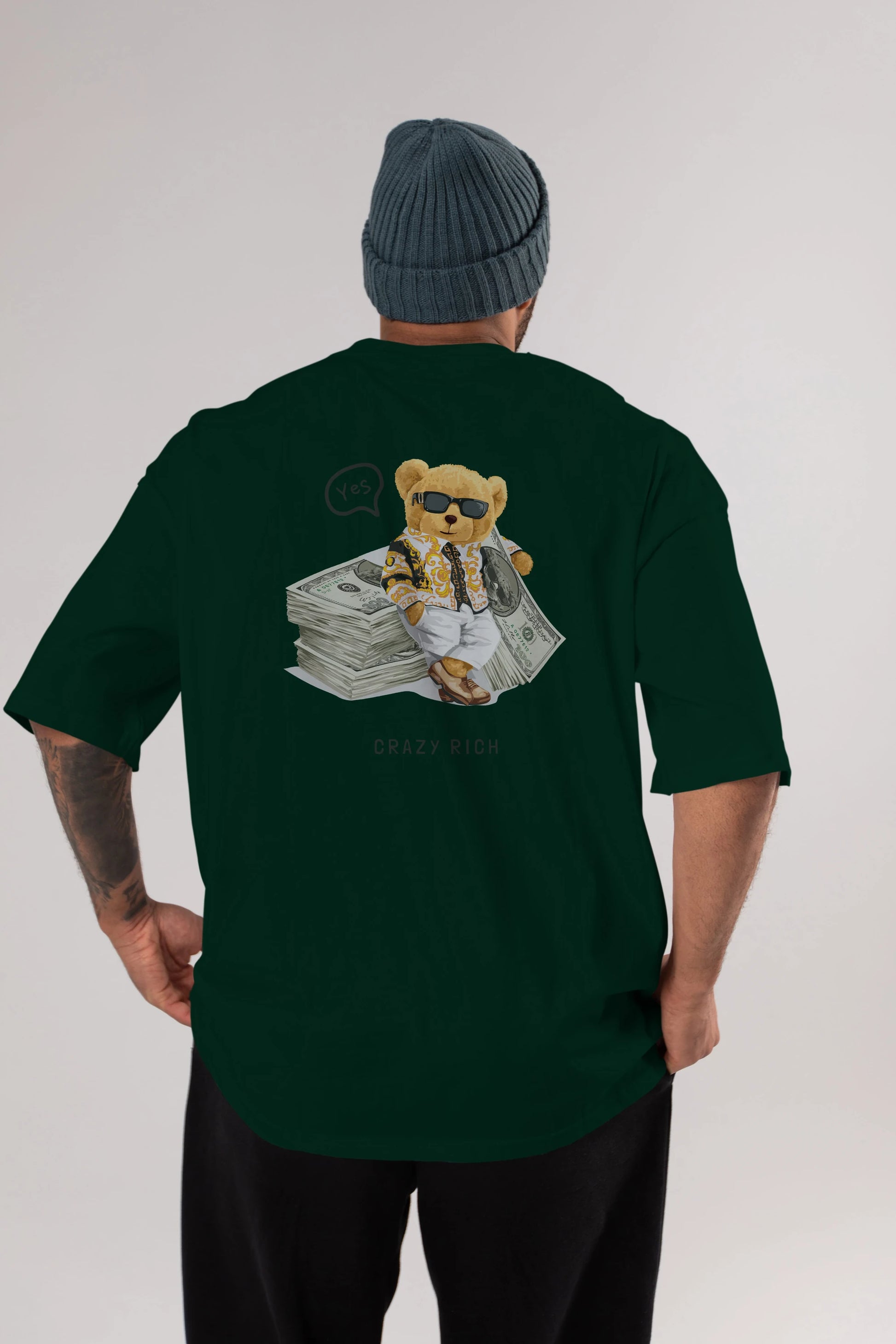 Teddy Bear Crazy Rich Arka Baskılı Oversize t-shirt Erkek Kadın Unisex %100 Pamuk