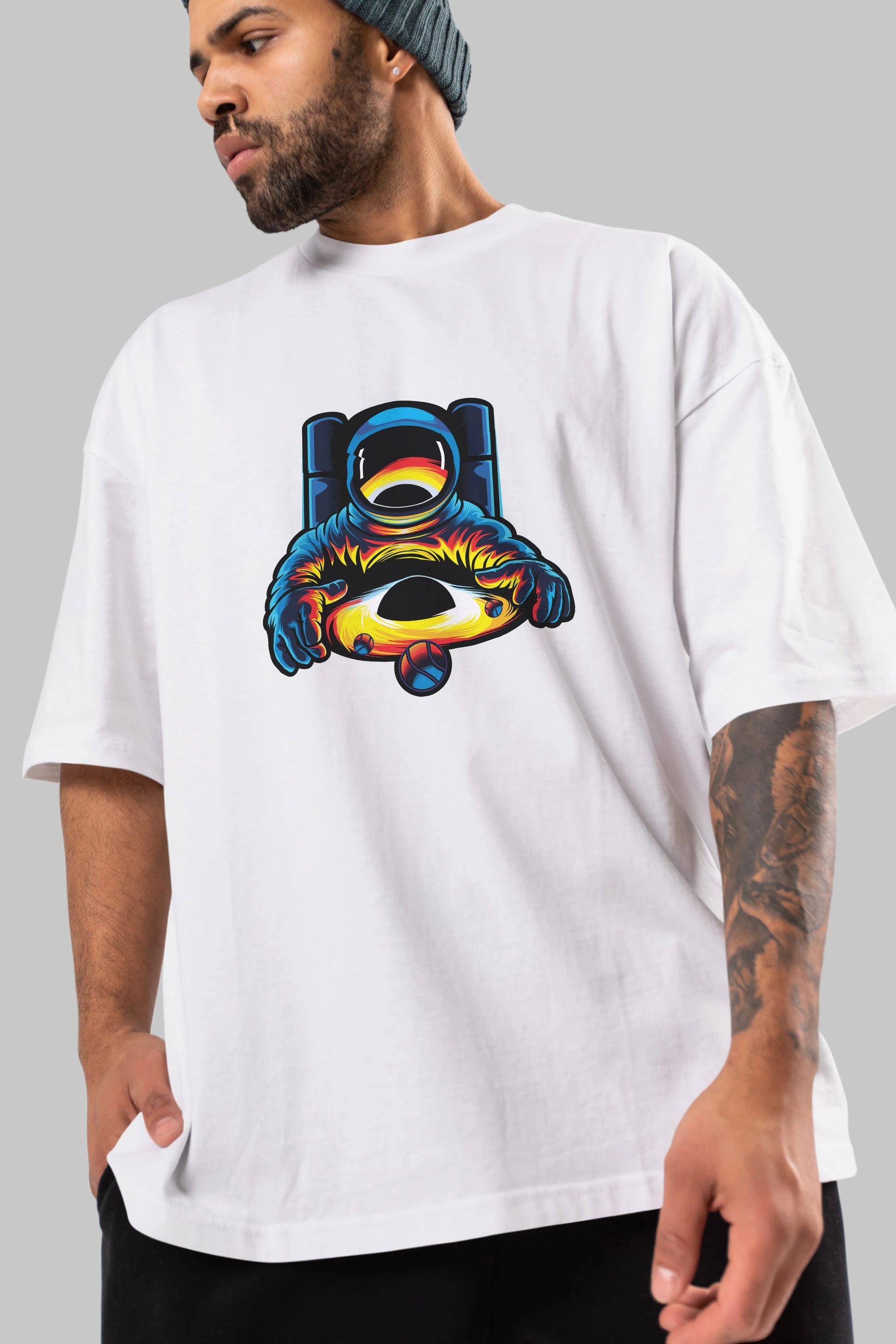 Astronaut & Black Hole Ön Baskılı Oversize t-shirt Erkek Kadın Unisex